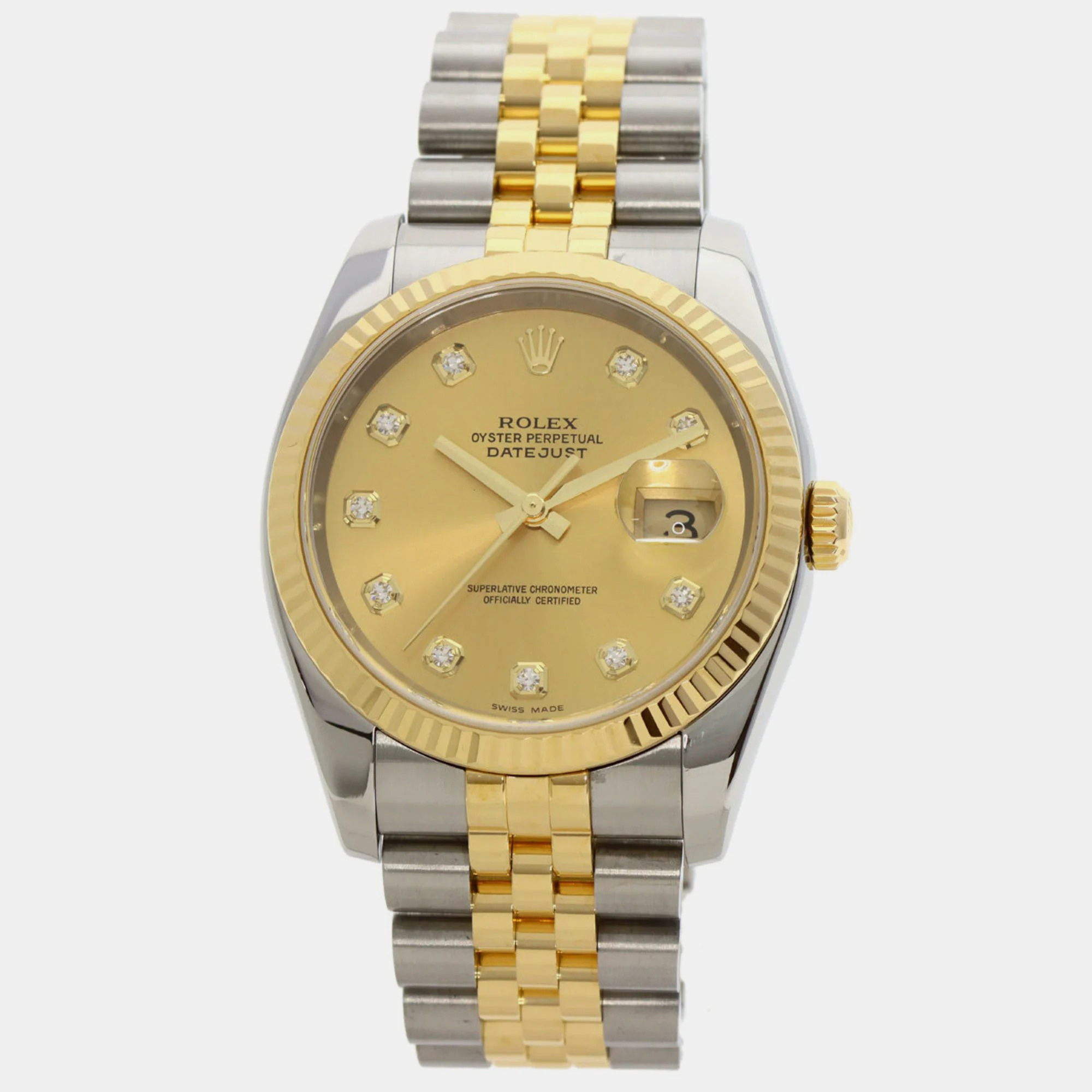 Rolex Champagne Diamond 18k Yellow Gold And Stainless Steel Datejust 116233 Automatic Men's Wristwatch 36 Mm