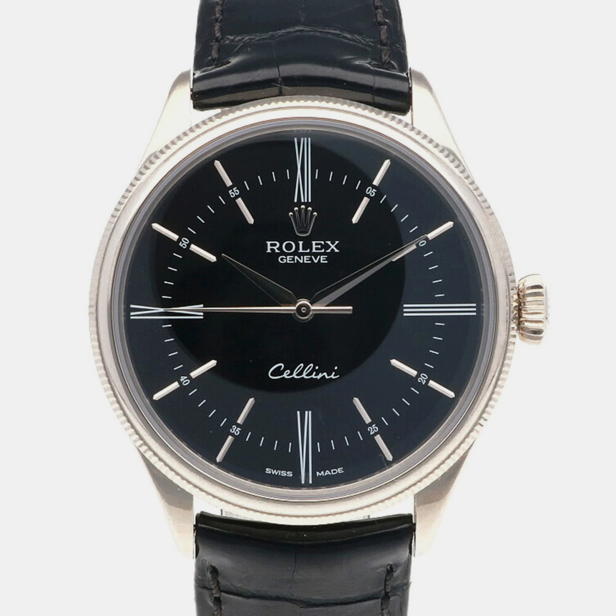 Rolex Black 18k White Gold Cellini 50509 Automatic Men's Wristwatch 39 Mm