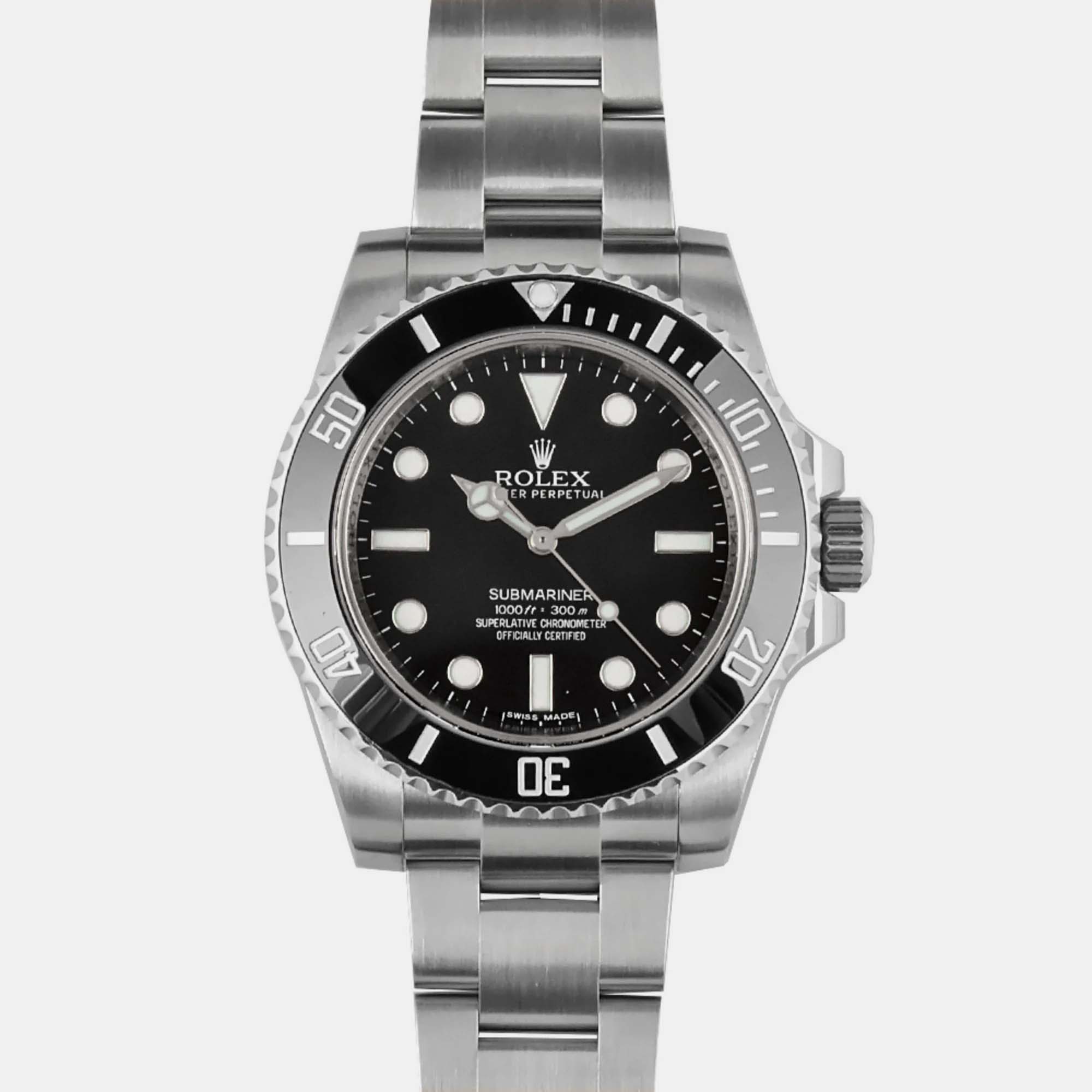 Rolex Black Stainless Steel Submariner 114060 Automatic Men's Wristwatch 40 Mm