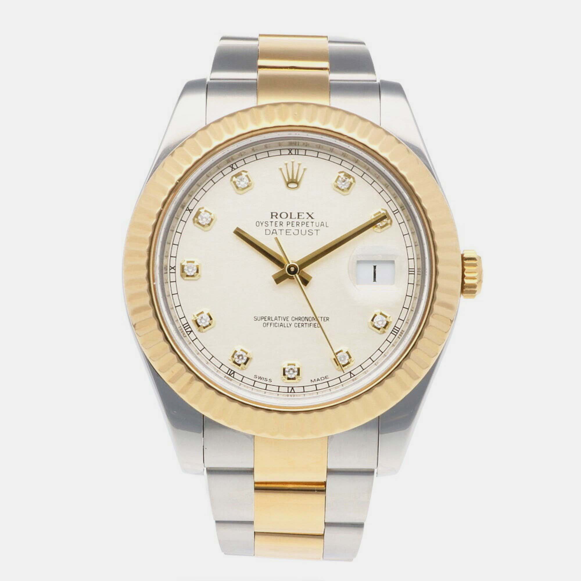 Rolex White 18k Yellow Gold And Stainless Steel Datejust 116333 Automatic Men's Wristwatch 41 Mm