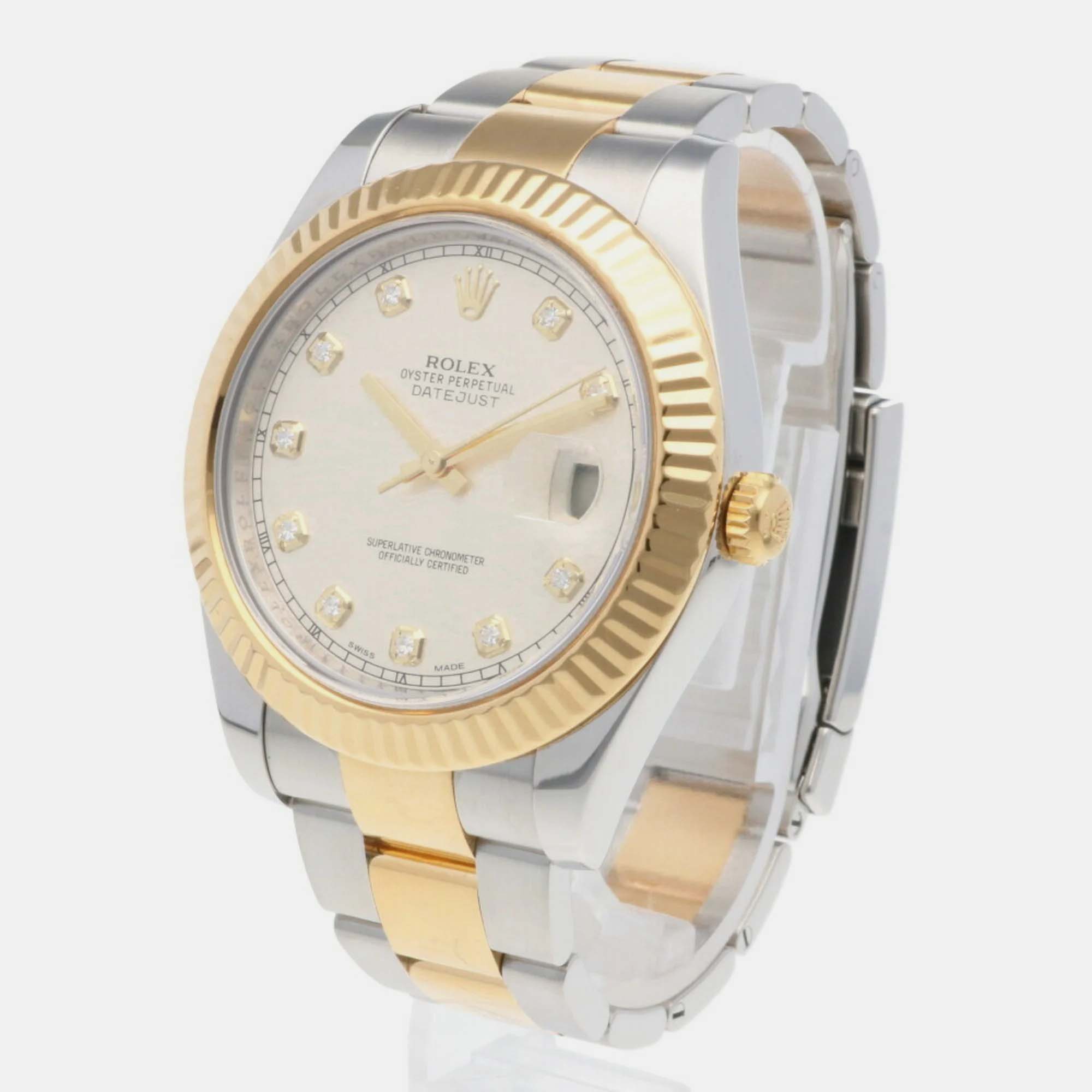 Rolex White 18k Yellow Gold And Stainless Steel Datejust 116333 Automatic Men's Wristwatch 41 Mm