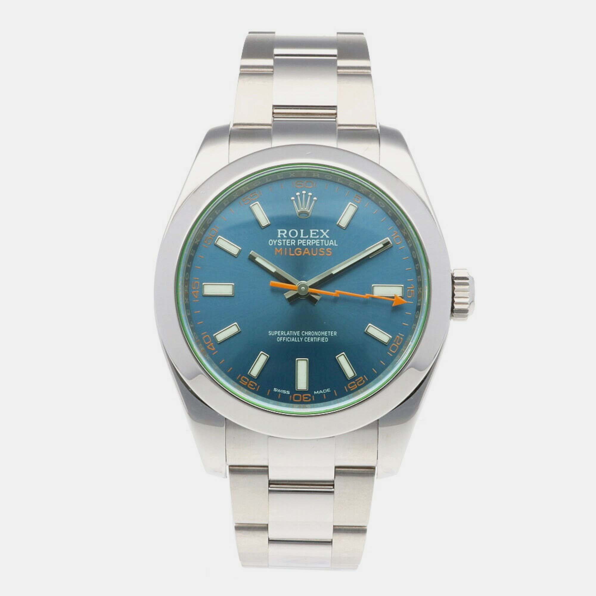 Rolex Blue Stainless Steel Milgauss 116400GV Automatic Men's Wristwatch 40 Mm