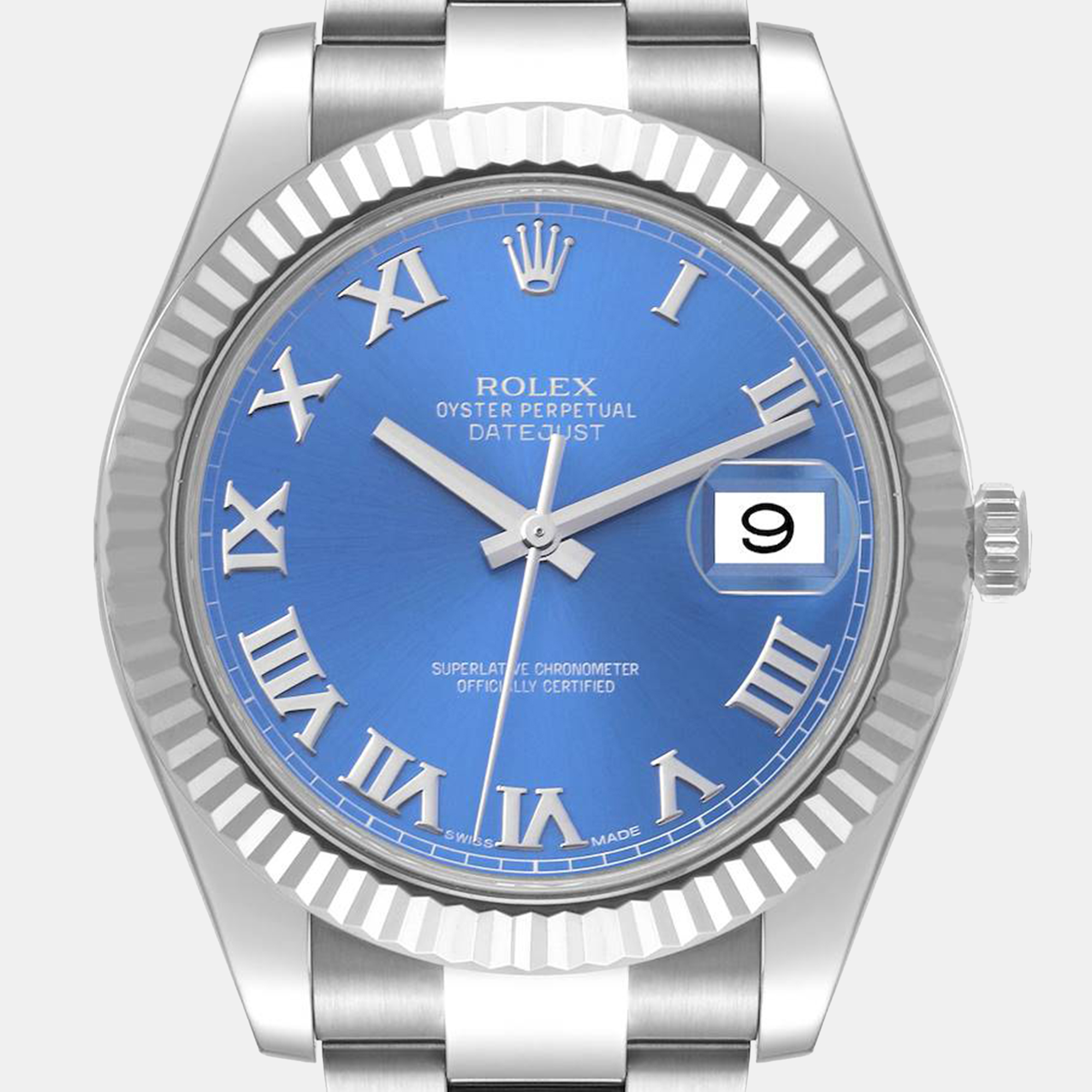 Rolex Datejust II Steel White Gold Blue Roman Dial Men's Watch 116334 41 Mm