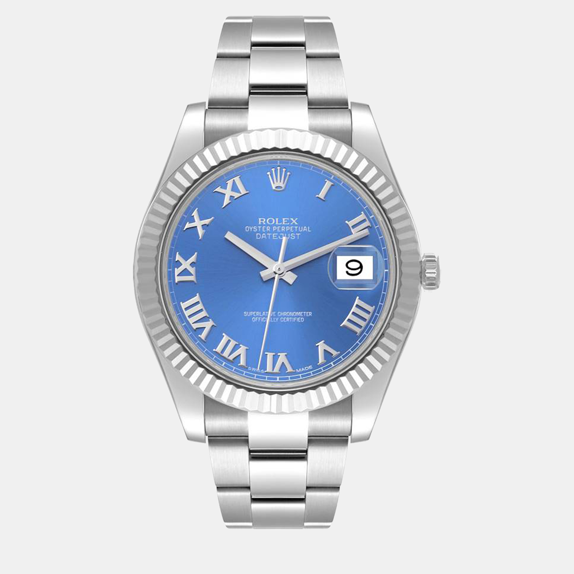 Rolex datejust ii steel white gold blue roman dial men's watch 116334 41 mm