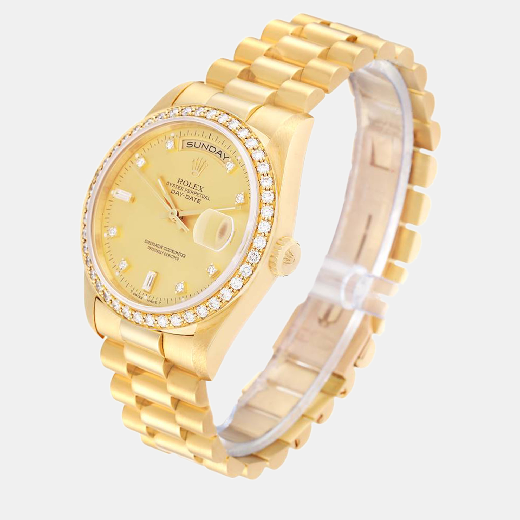 Rolex President Day Date Yellow Gold Diamond Men's Watch 18348 36 Mm
