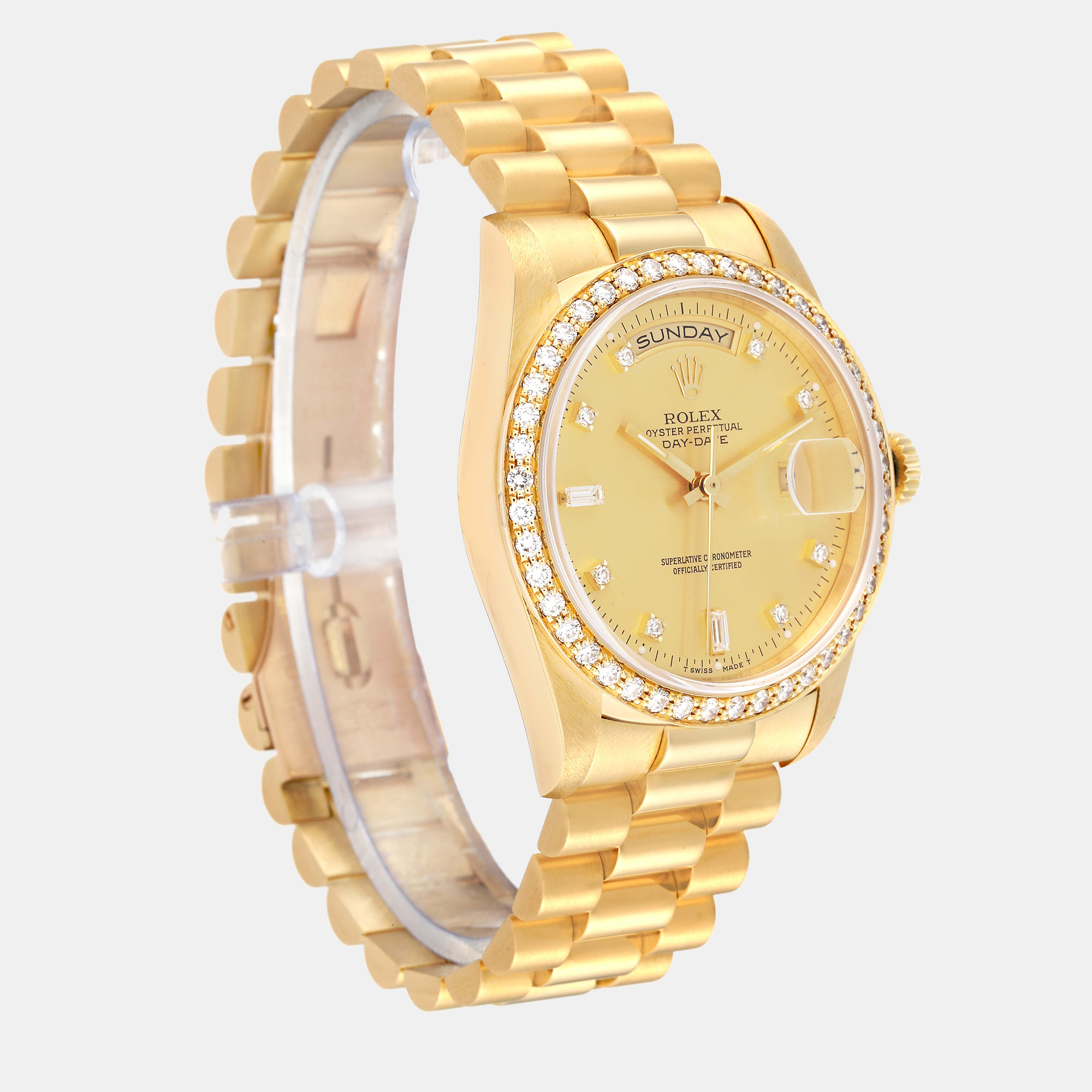 Rolex President Day Date Yellow Gold Diamond Men's Watch 18348 36 Mm