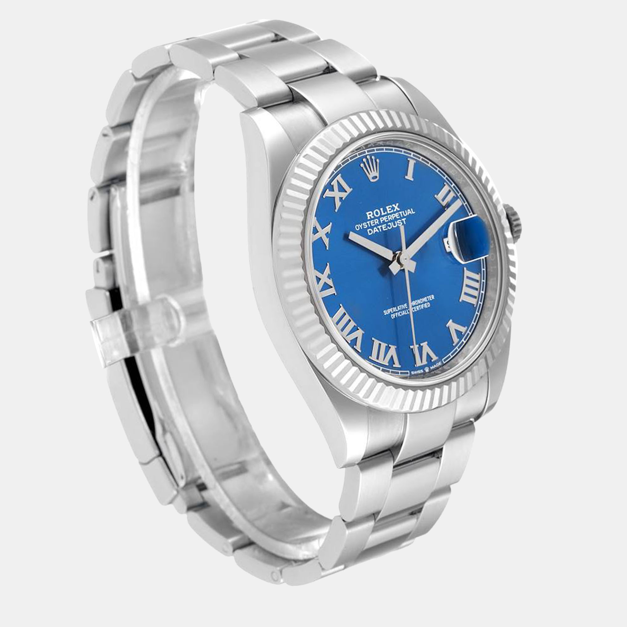 Rolex Datejust Steel White Gold Blue Roman Dial Men's Watch 126334 41 Mm