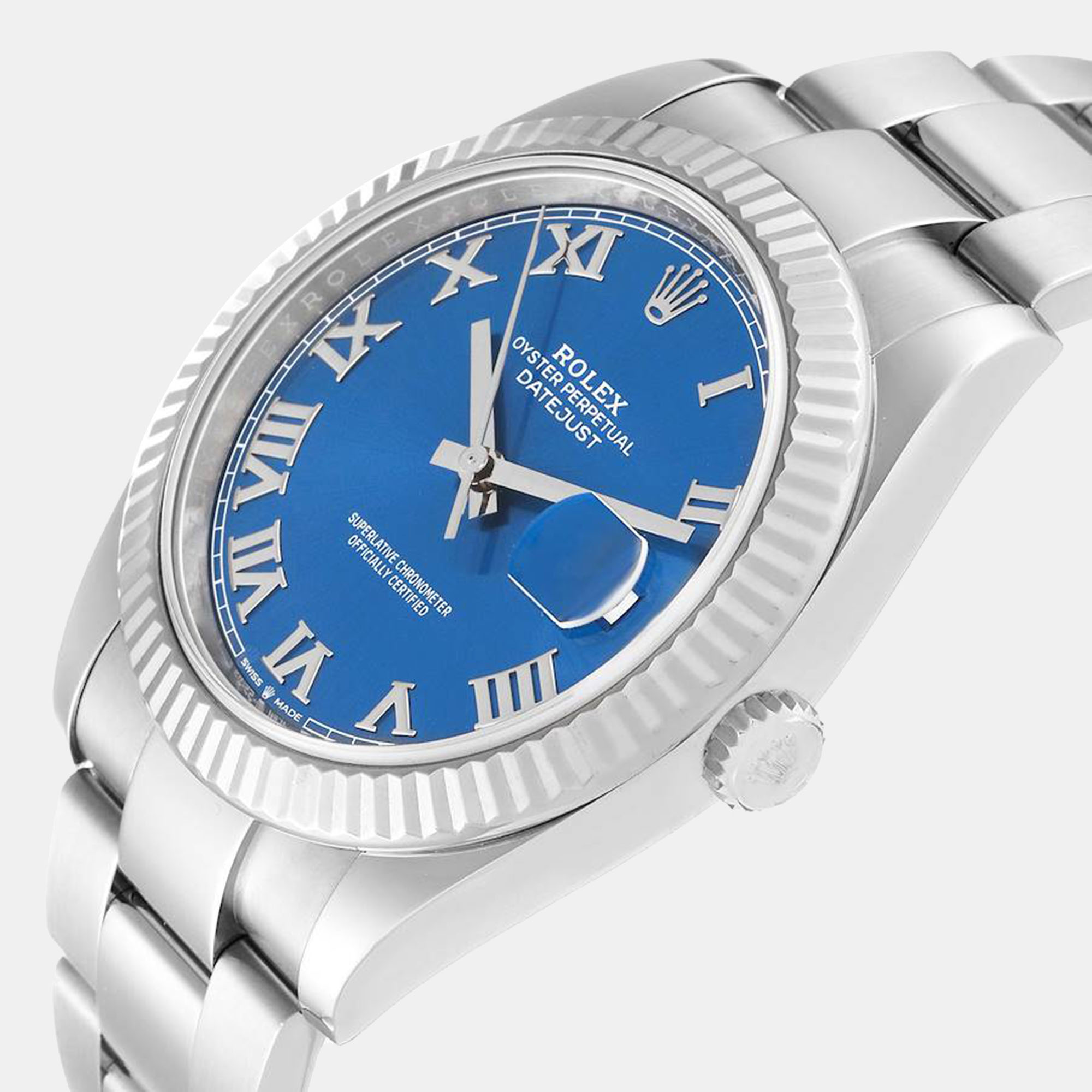 Rolex Datejust Steel White Gold Blue Roman Dial Men's Watch 126334 41 Mm