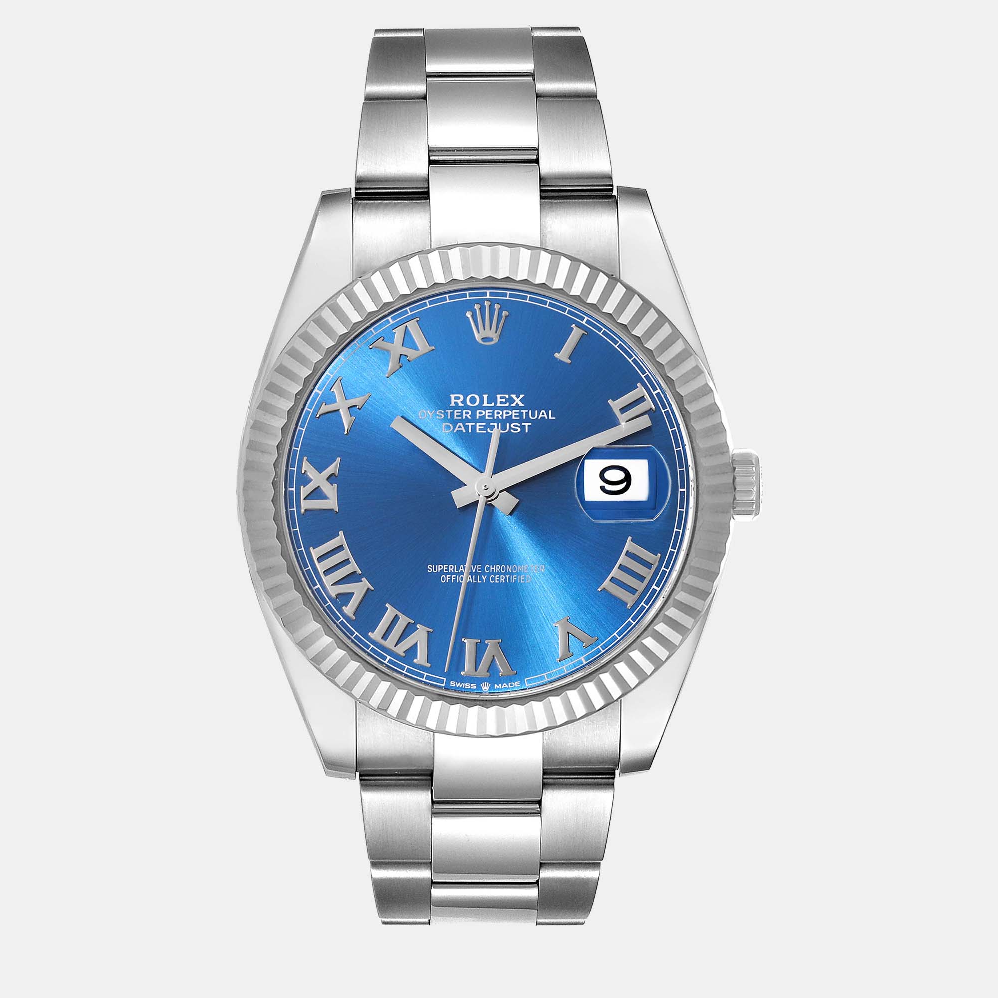 Rolex Datejust Steel White Gold Blue Roman Dial Men's Watch 126334 41 Mm