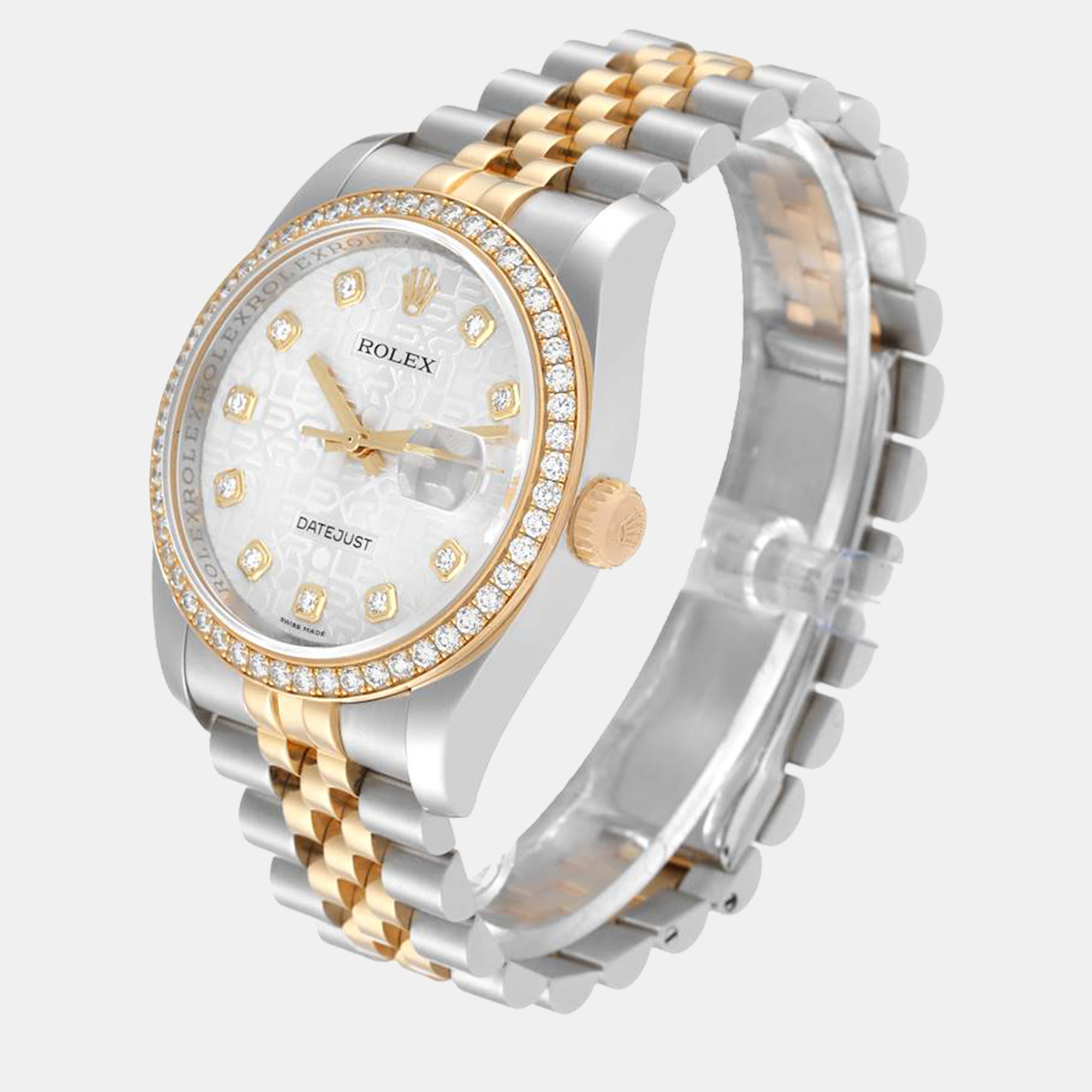 Rolex Datejust Steel Yellow Gold Anniversary Dial Diamond Men's Watch 116243 36 Mm