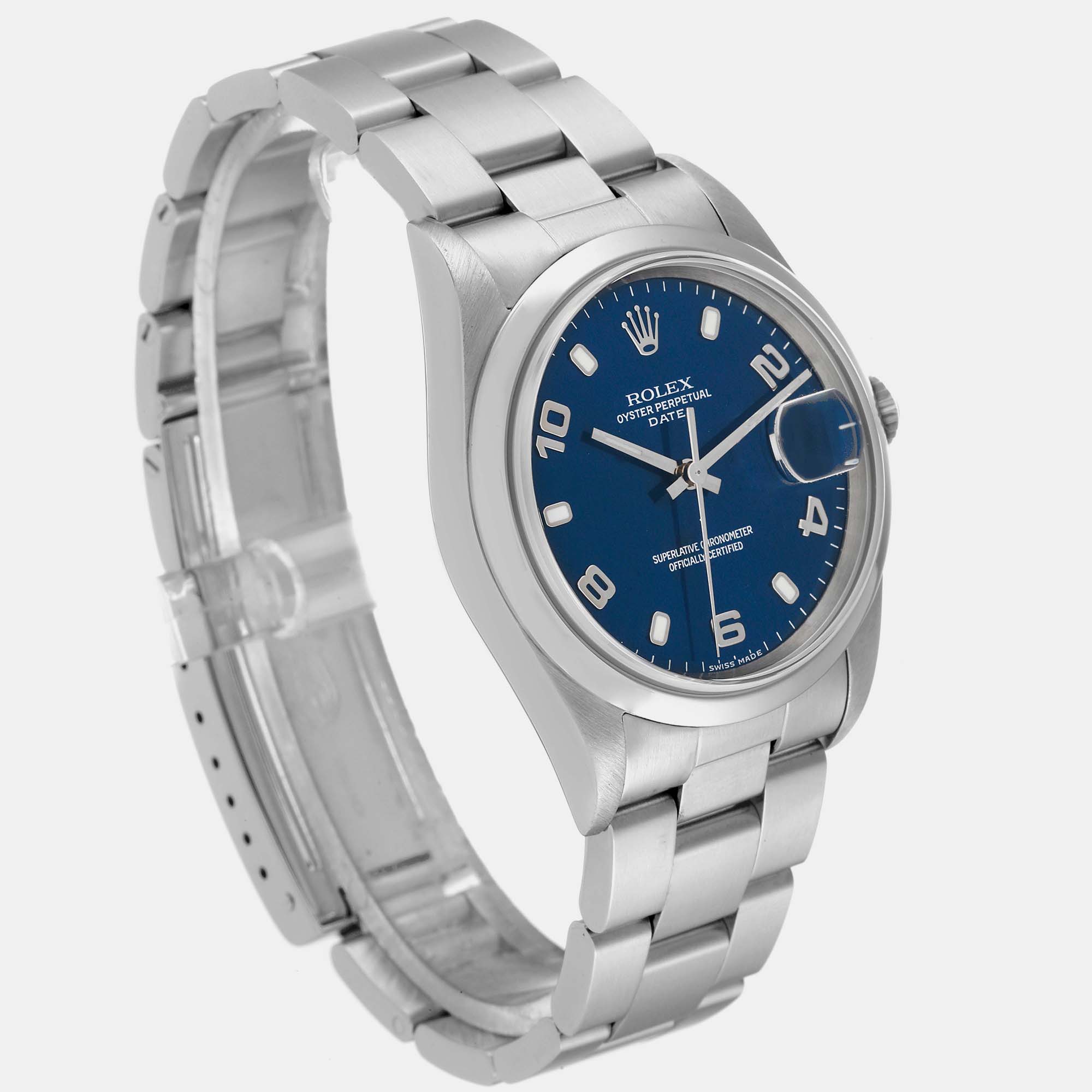 Rolex Date Blue Dial Oyster Bracelet Steel Men's Watch 15200 34 Mm