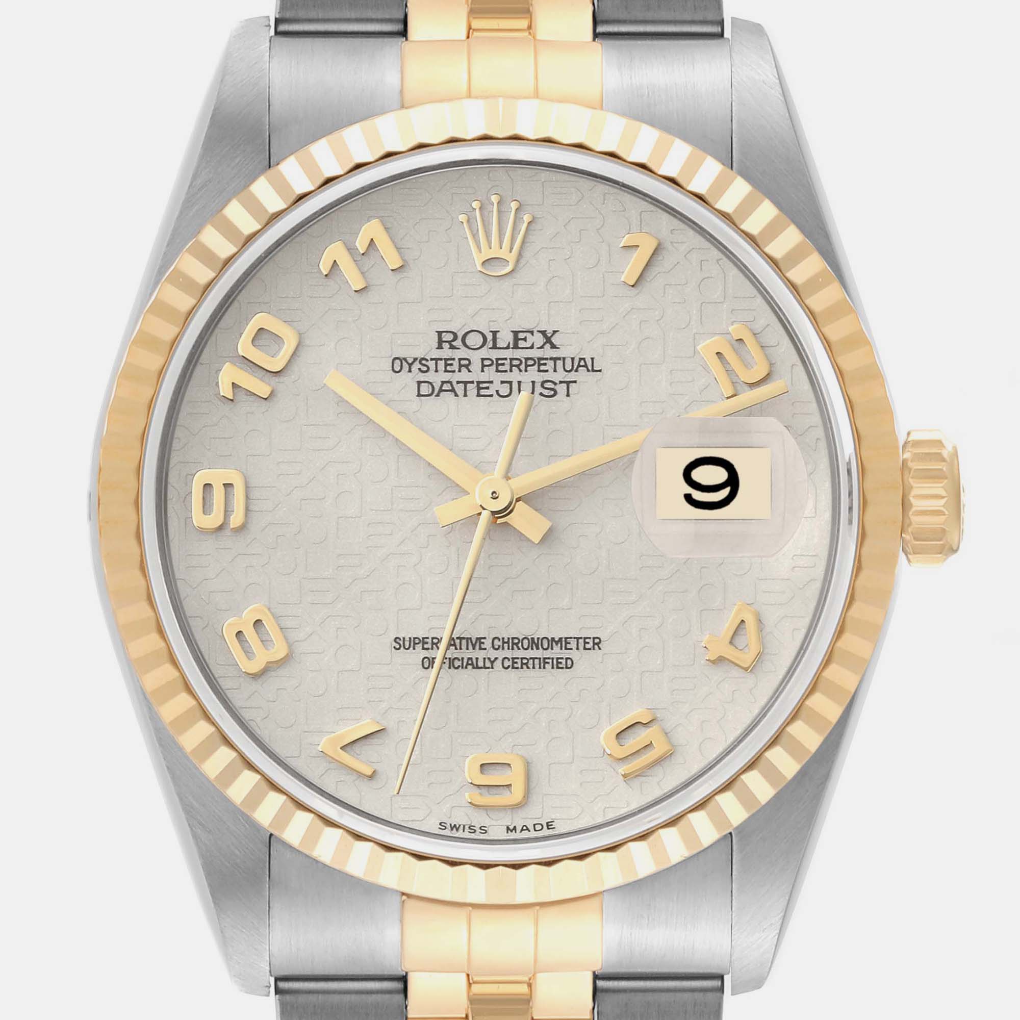 Rolex Datejust Steel Yellow Gold Ivory Anniversary Dial Mens Watch 16233
