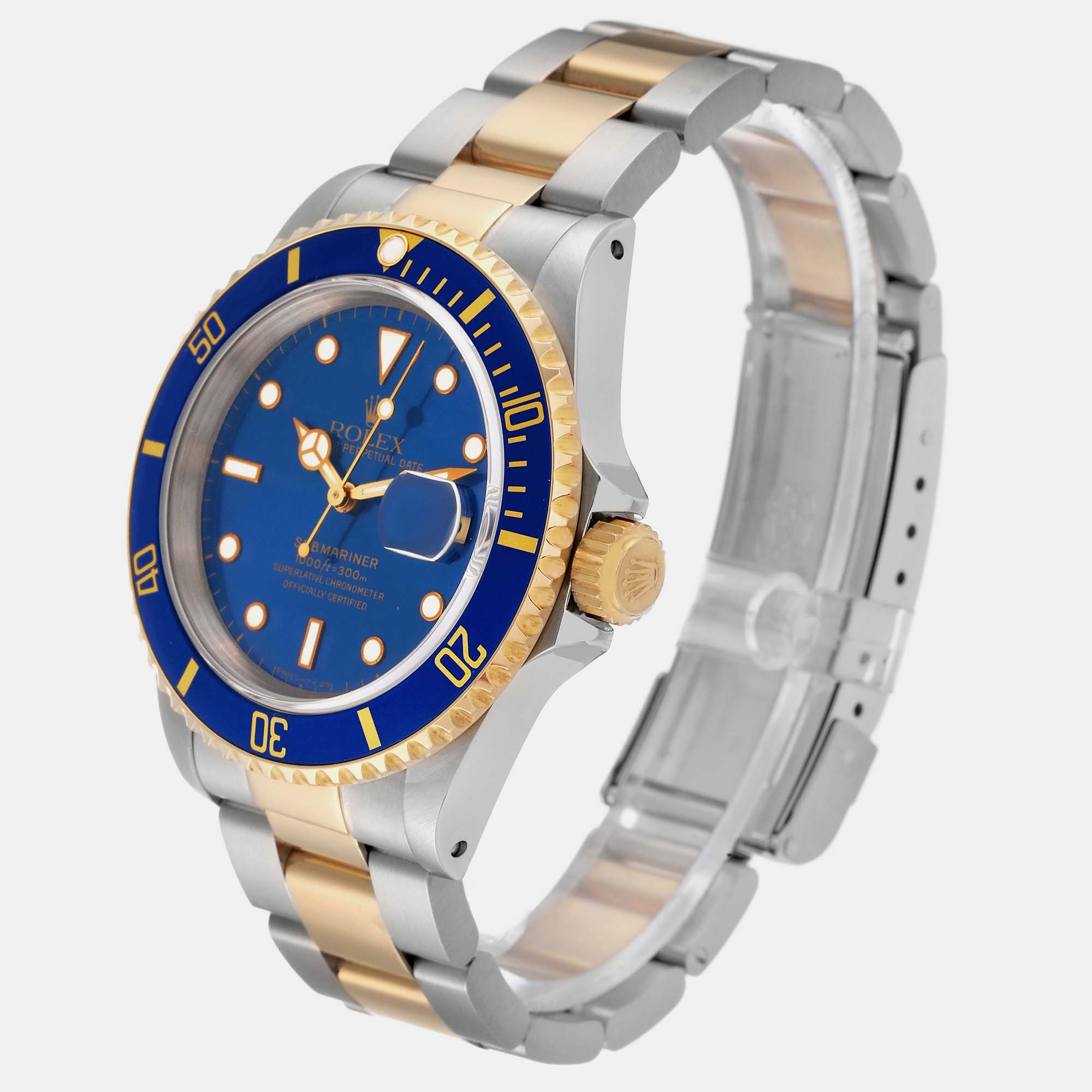 Rolex Submariner Blue Dial Steel Yellow Gold Mens Watch 16613 40 Mm