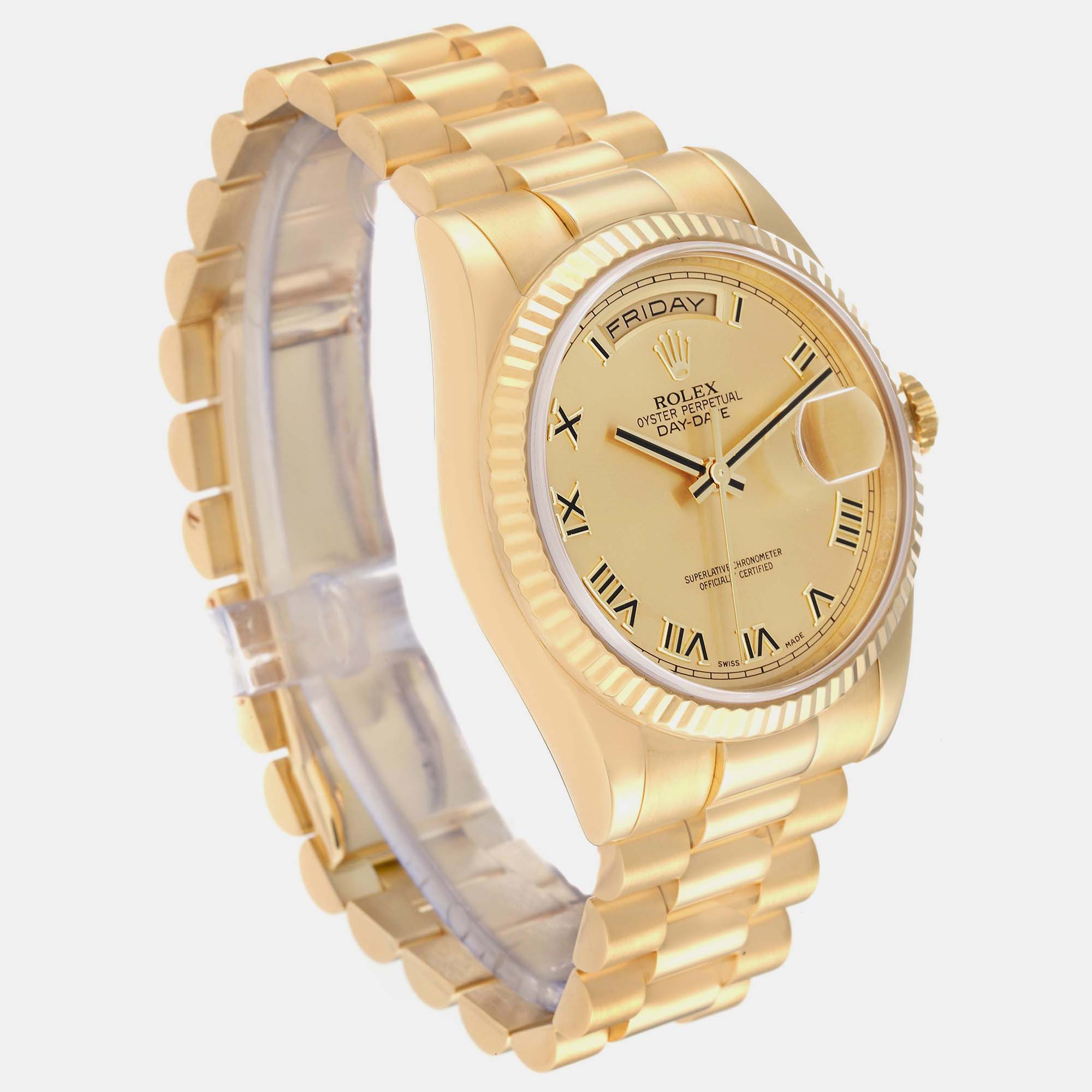 Rolex Day Date President Yellow Gold Champagne Dial Mens Watch 118238 36 Mm