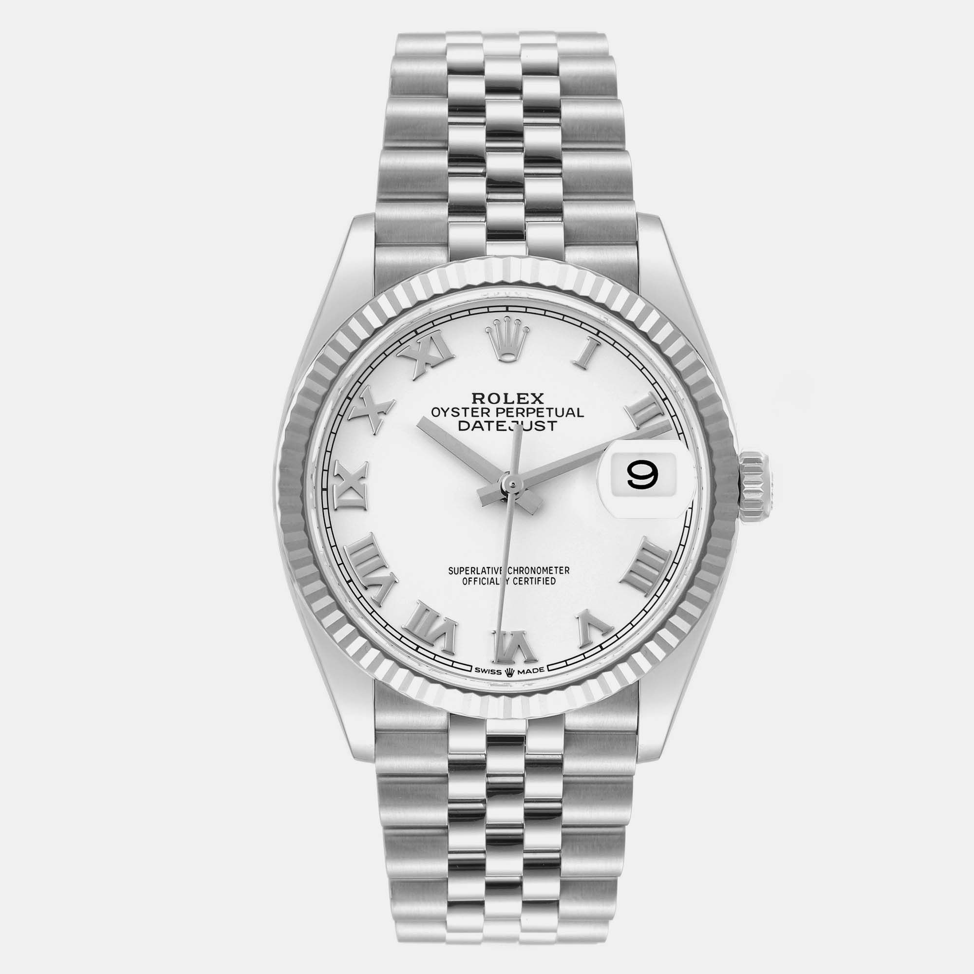 Rolex Datejust Steel White Gold White Dial Mens Watch 126234 36 Mm