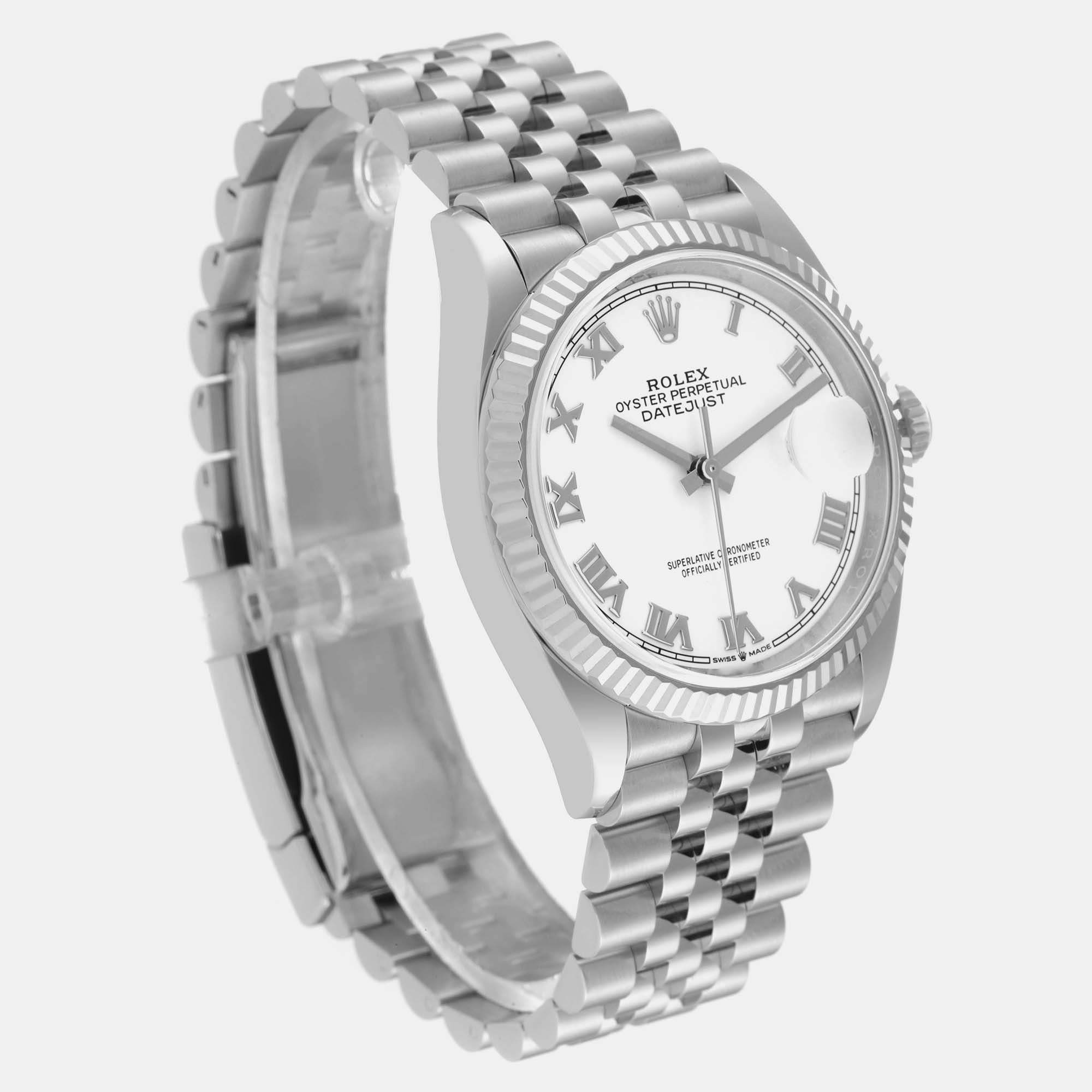 Rolex Datejust Steel White Gold White Dial Mens Watch 126234 36 Mm
