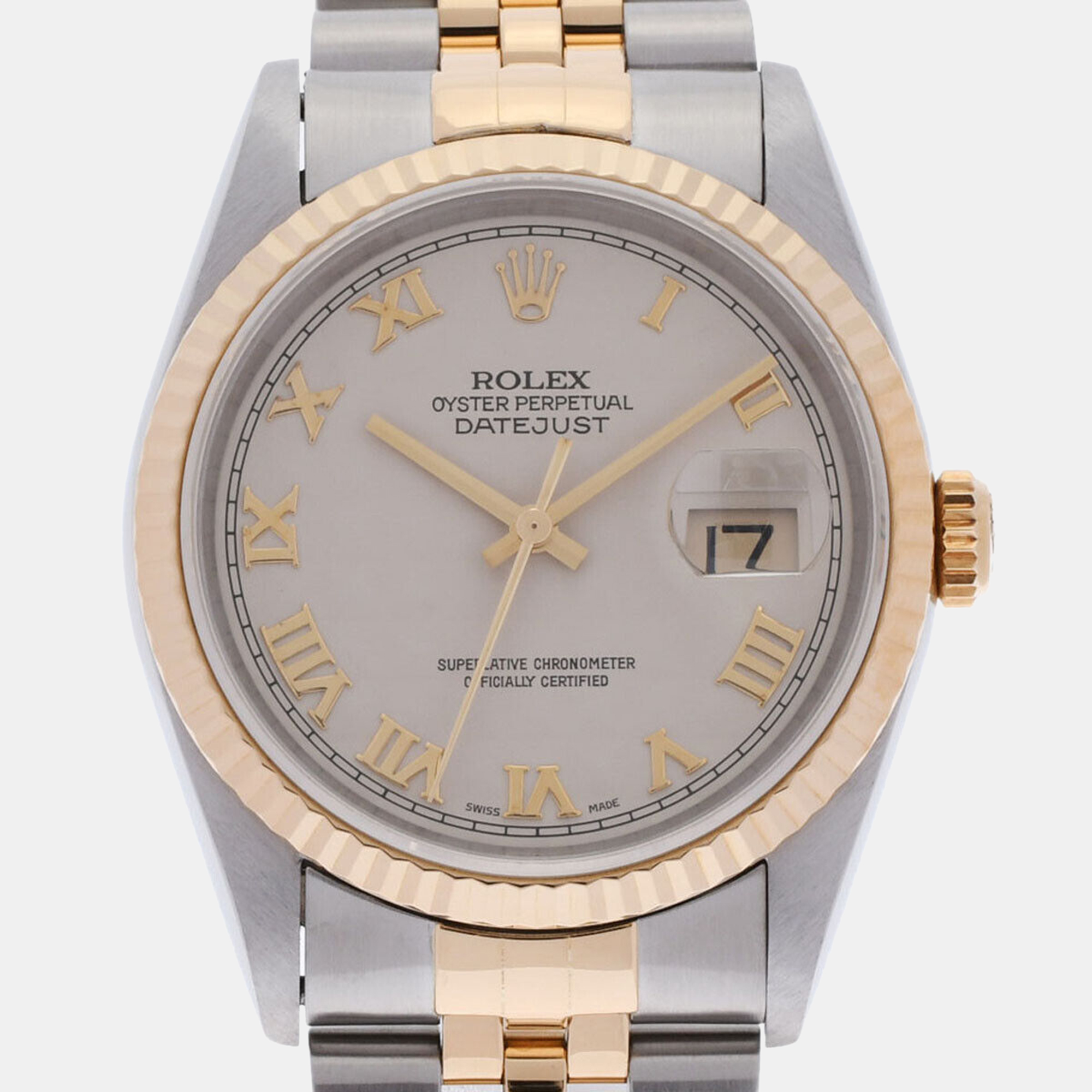 Rolex White 18k Yellow Gold Stainless Steel Datejust 16233 Automatic Men's Wristwatch 36 Mm