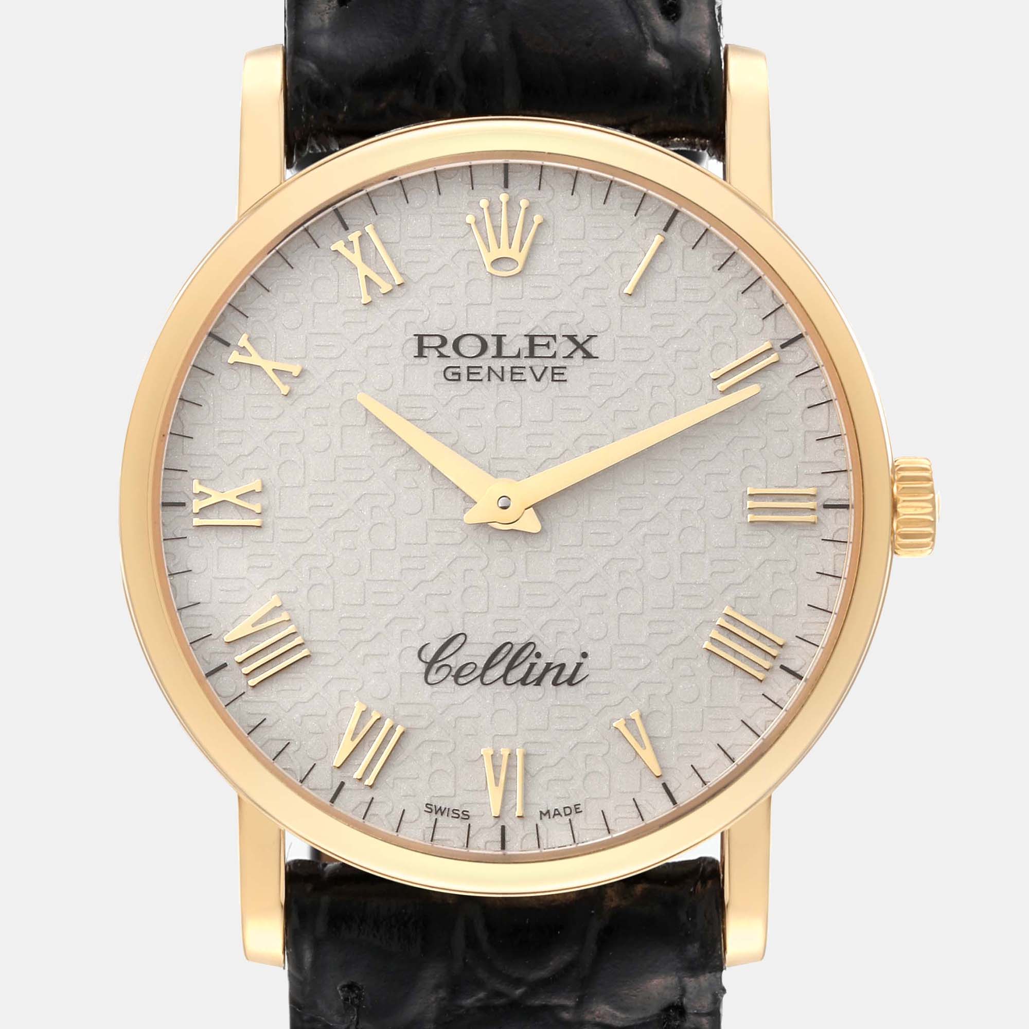 Rolex Cellini Classic Yellow Gold Ivory Anniversary Dial Mens Watch 5115 32 Mm
