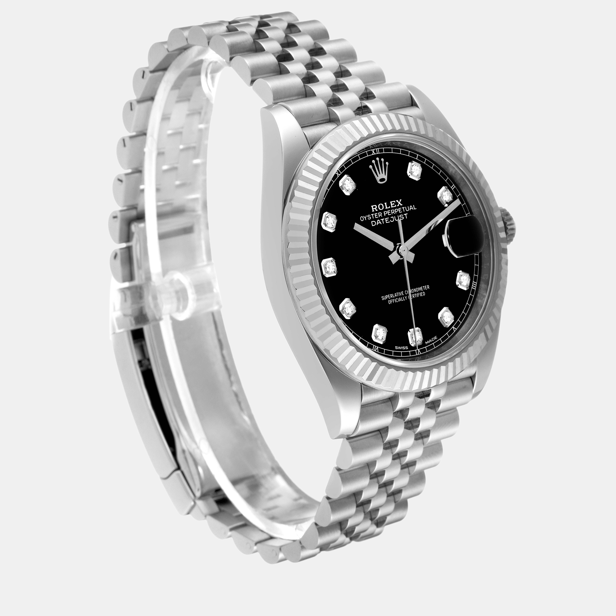 Rolex Datejust Steel White Gold Black Diamond Dial Men's Watch 126334 41 Mm