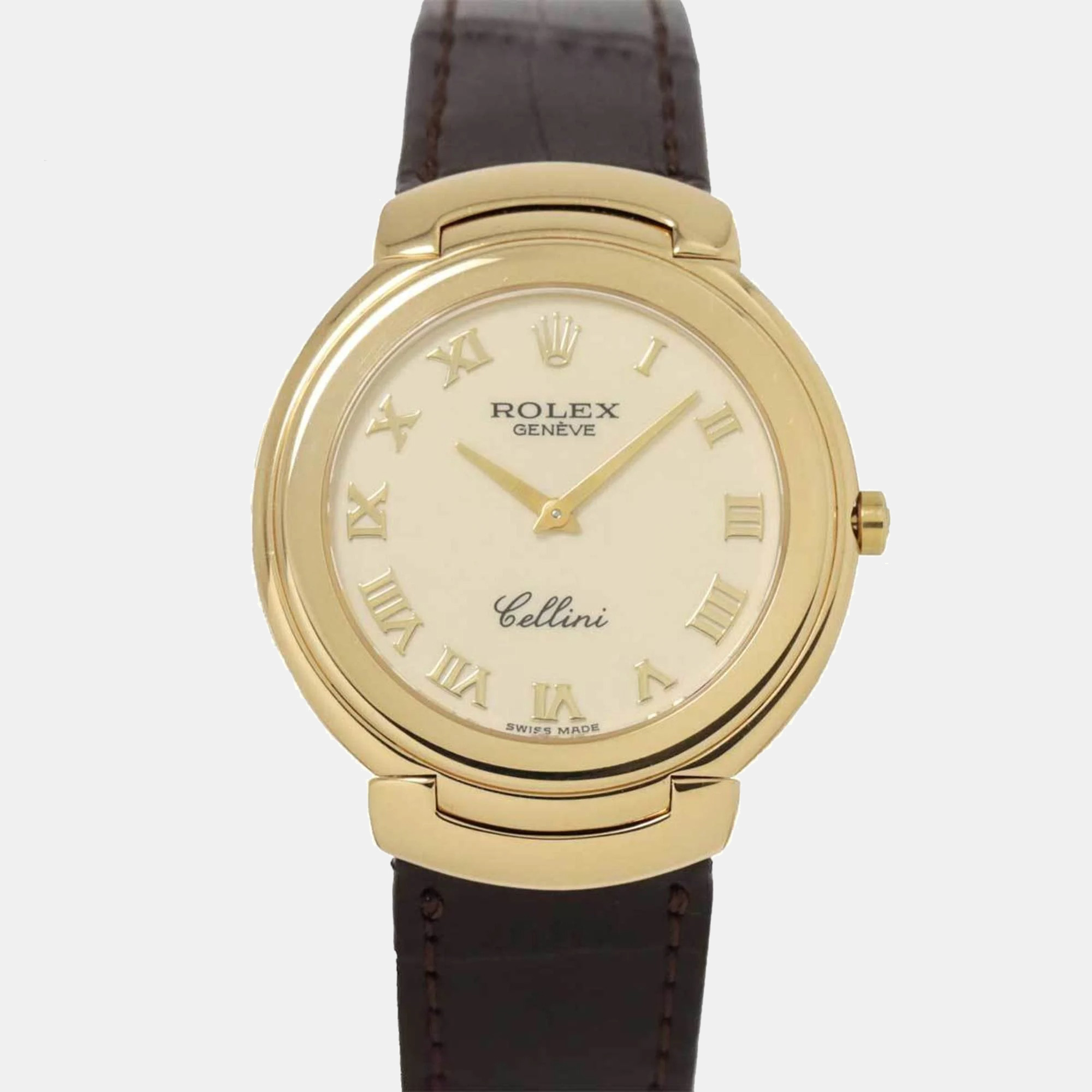 Rolex White 18k Yellow Gold Cellini 6623 Quartz Men's Wristwatch 44 Mm