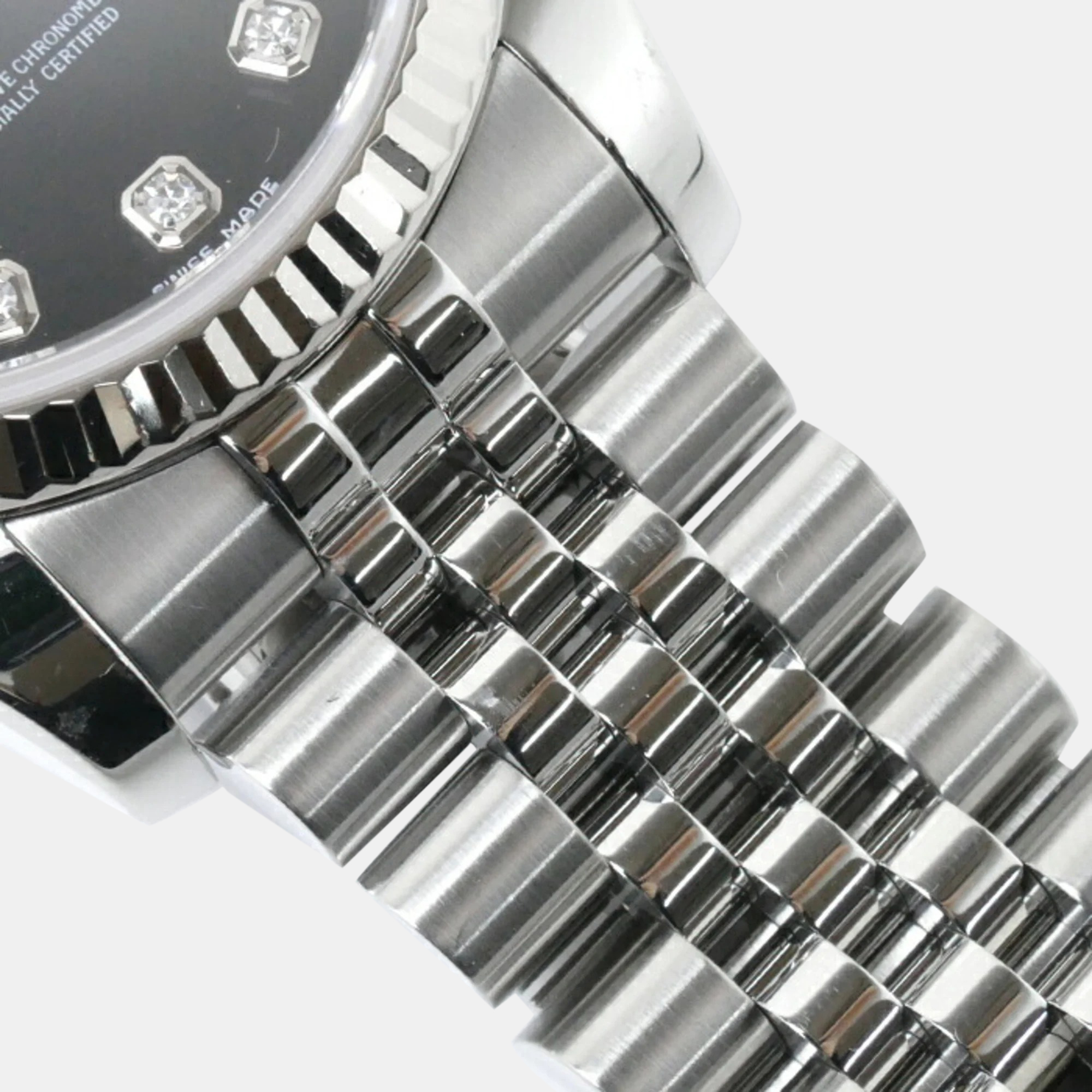 Rolex Black 18k White Gold Stainless Steel Diamond Datejust 116234 Automatic Men's Wristwatch 36 Mm