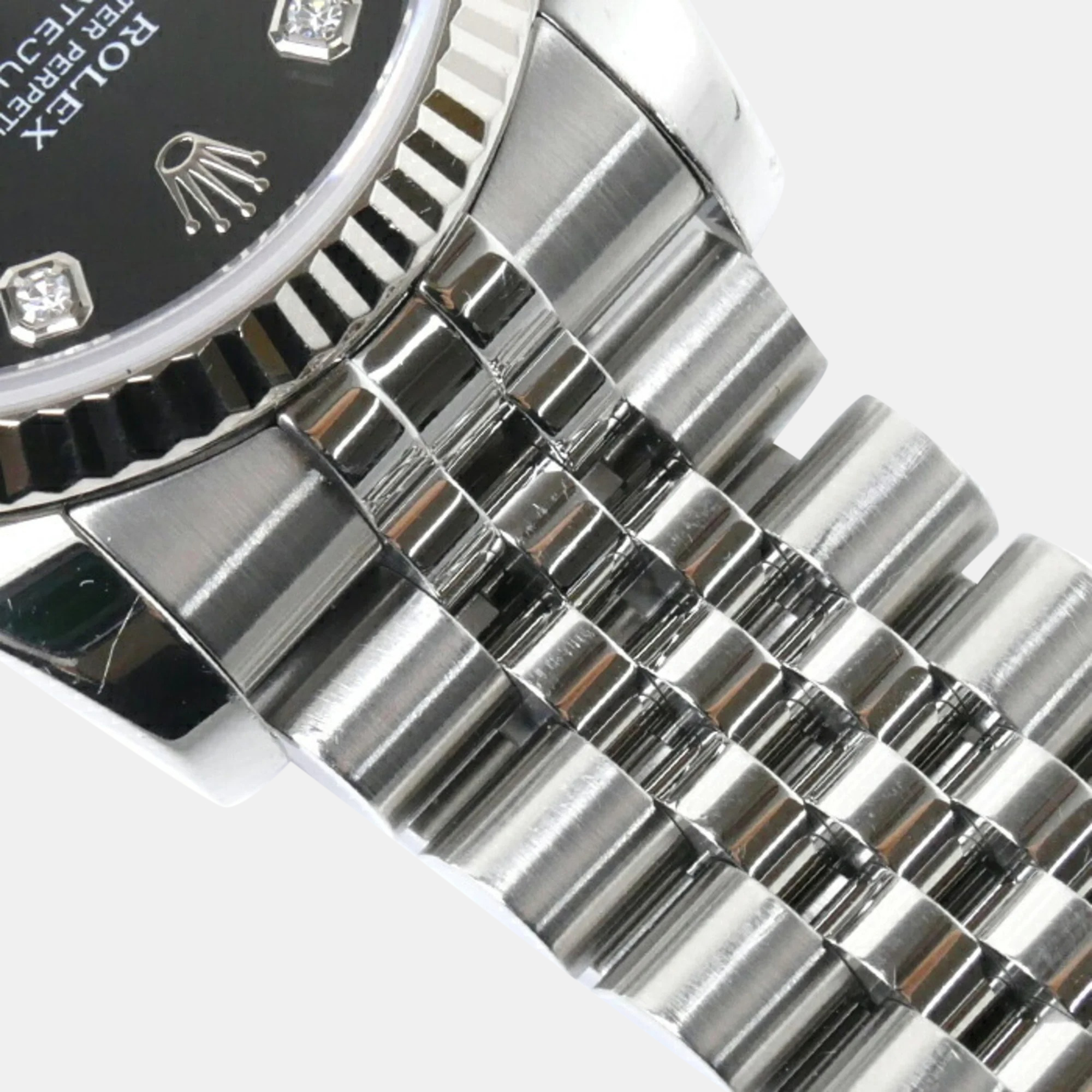 Rolex Black 18k White Gold Stainless Steel Diamond Datejust 116234 Automatic Men's Wristwatch 36 Mm