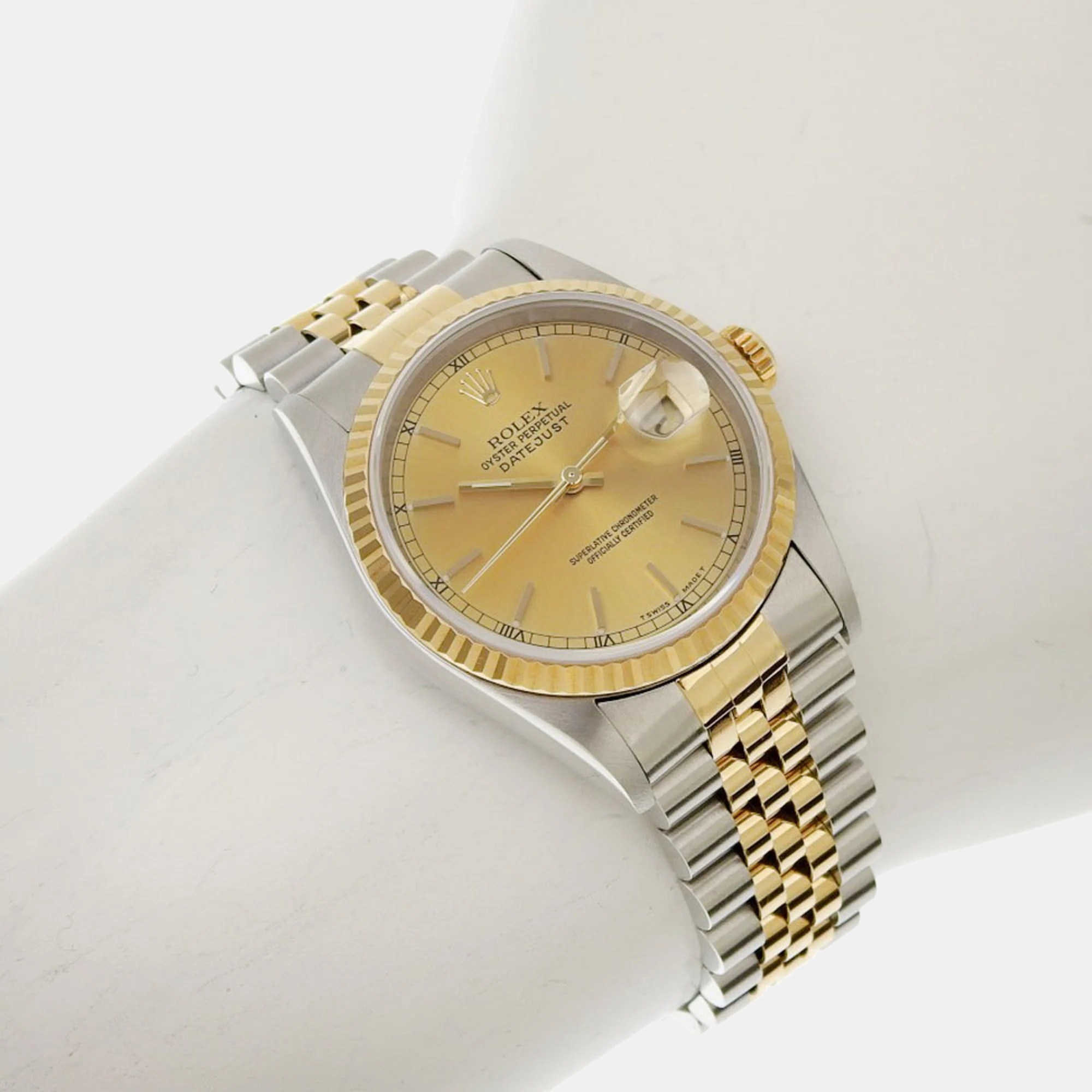 Rolex Champagne 18k Yellow Gold Stainless Steel Datejust 16233 Automatic Men's Wristwatch 36 Mm