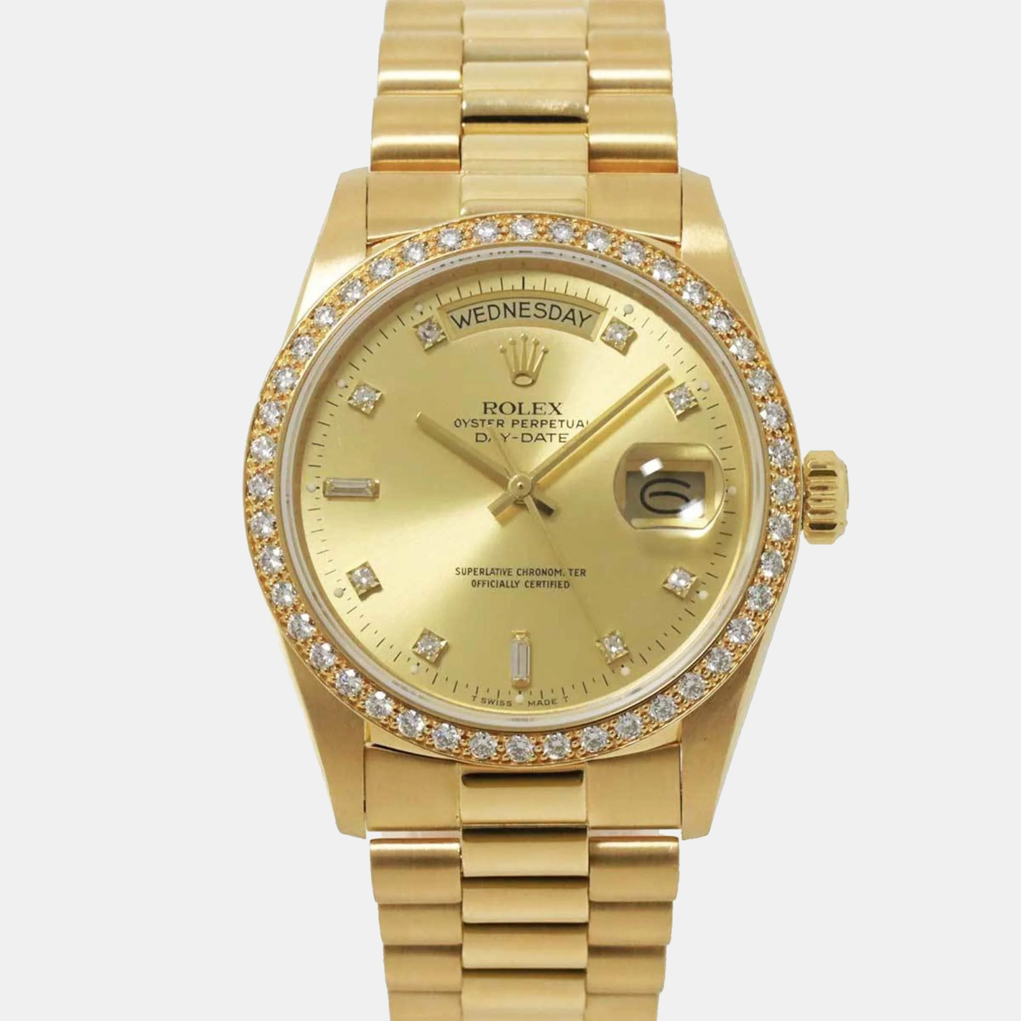 Rolex Champagne 18k Yellow Gold Day-Date 18048 Automatic Men's Wristwatch 36 Mm