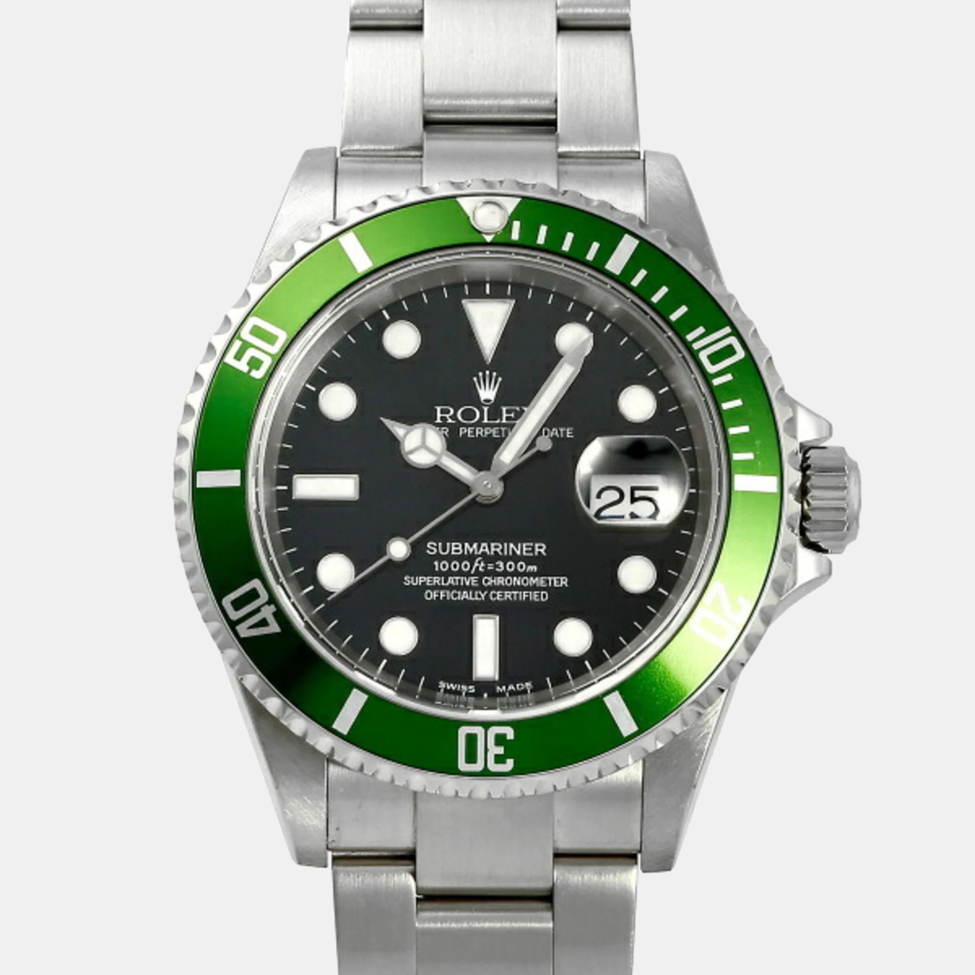 Rolex Black Stainless Steel Ceramic Submariner 16610LV Automatic Men's Wristwatch 40 Mm