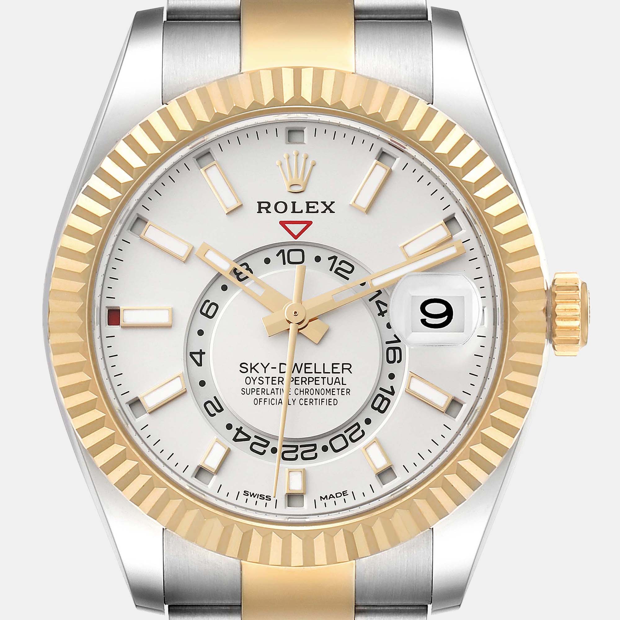 Rolex Sky Dweller Yellow Gold Steel White Dial Men's Watch 326933 42 Mm