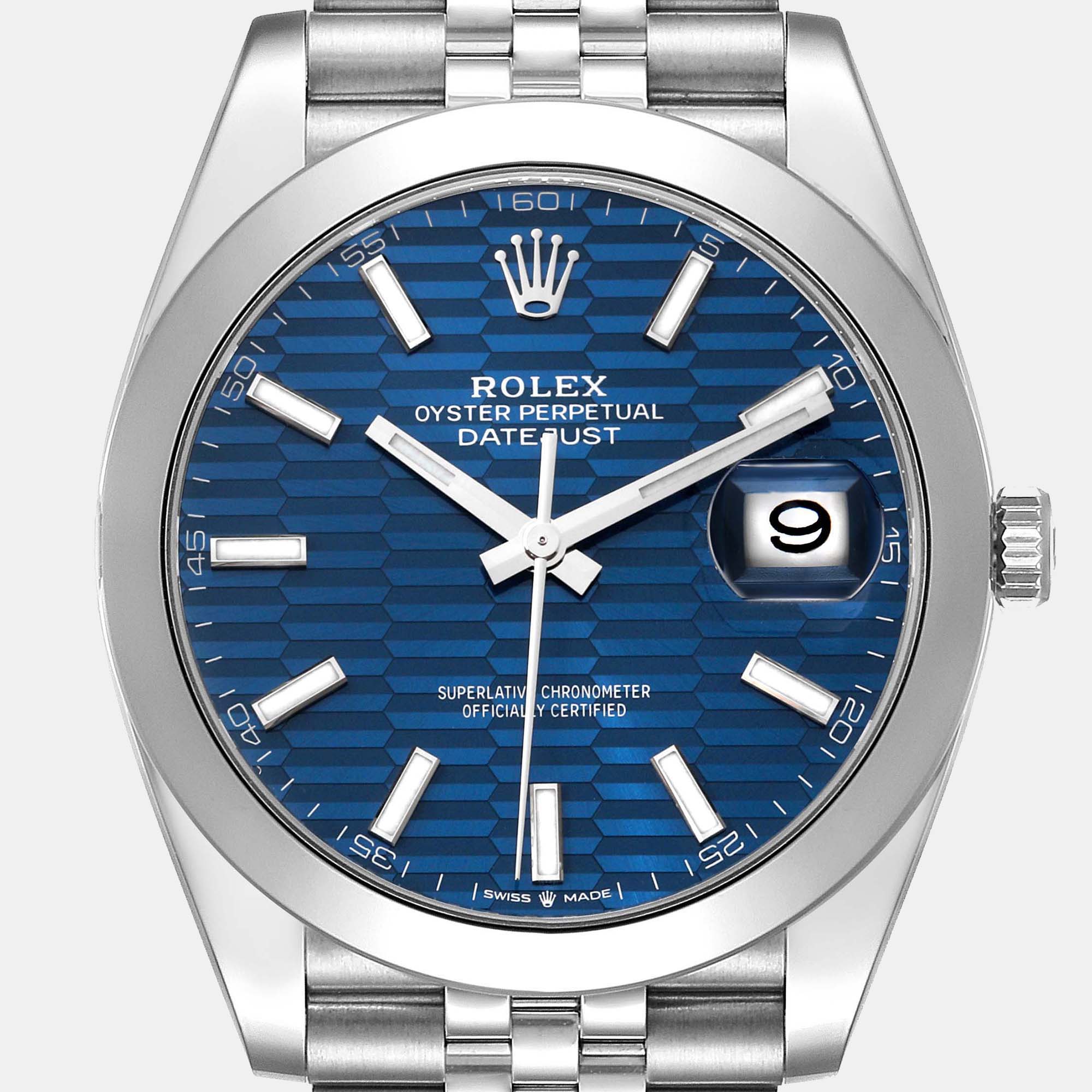 Rolex Datejust Blue Fluted Dial Steel Men's Watch 126300 41 Mm