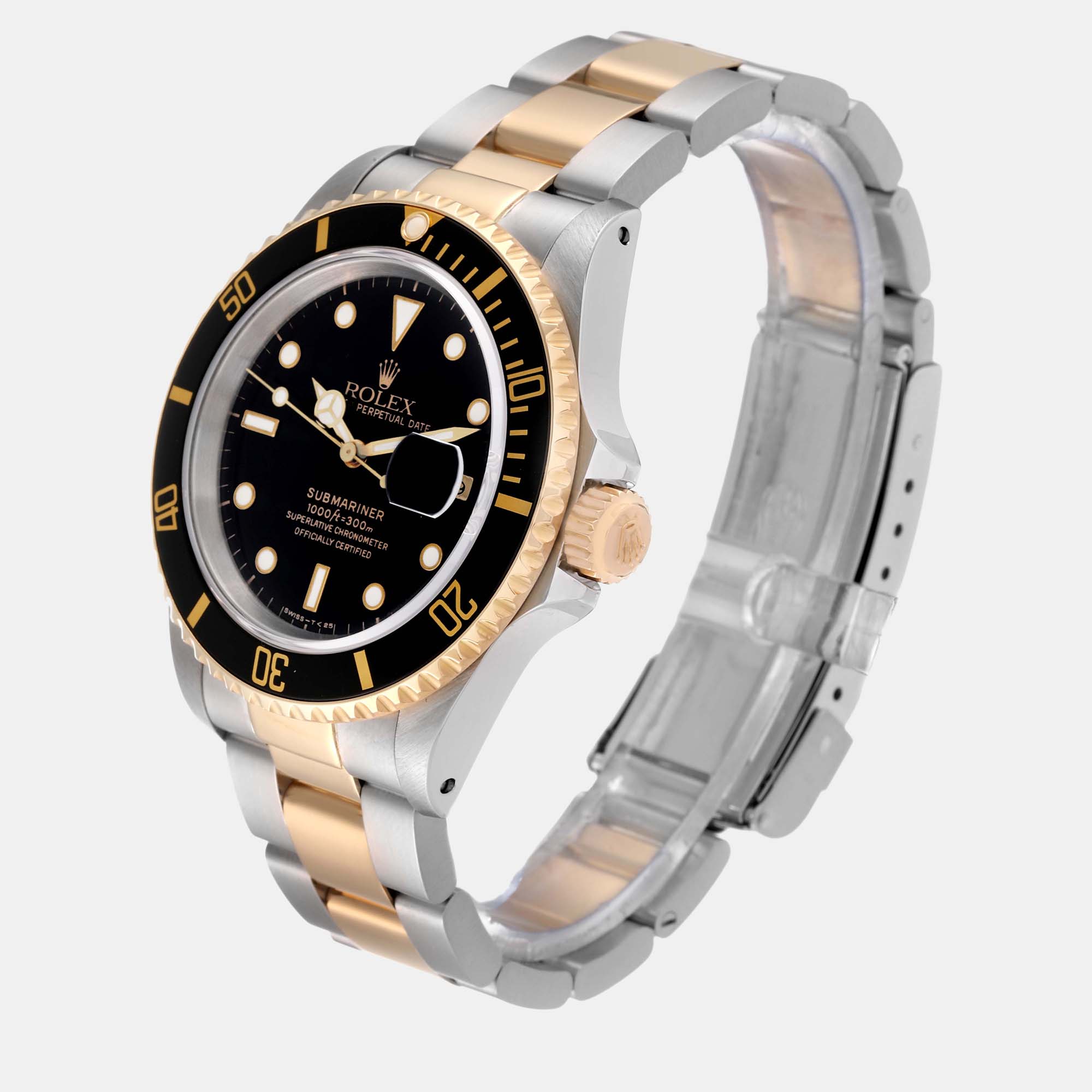 Rolex Submariner Steel Yellow Gold Black Dial Men's Watch 16613 40 Mm