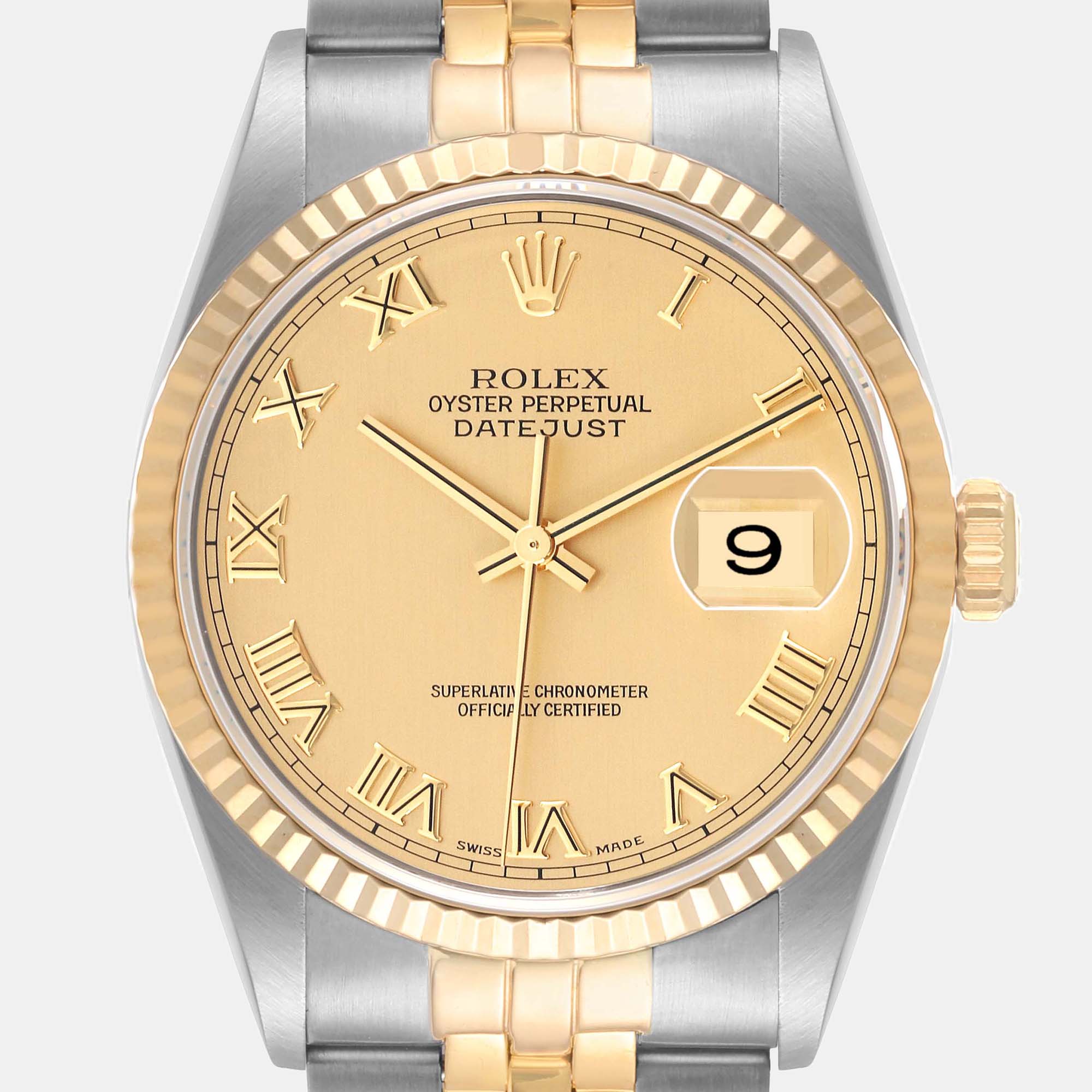 Rolex Datejust Steel Yellow Gold Champagne Dial Men's Watch 16233 36 Mm