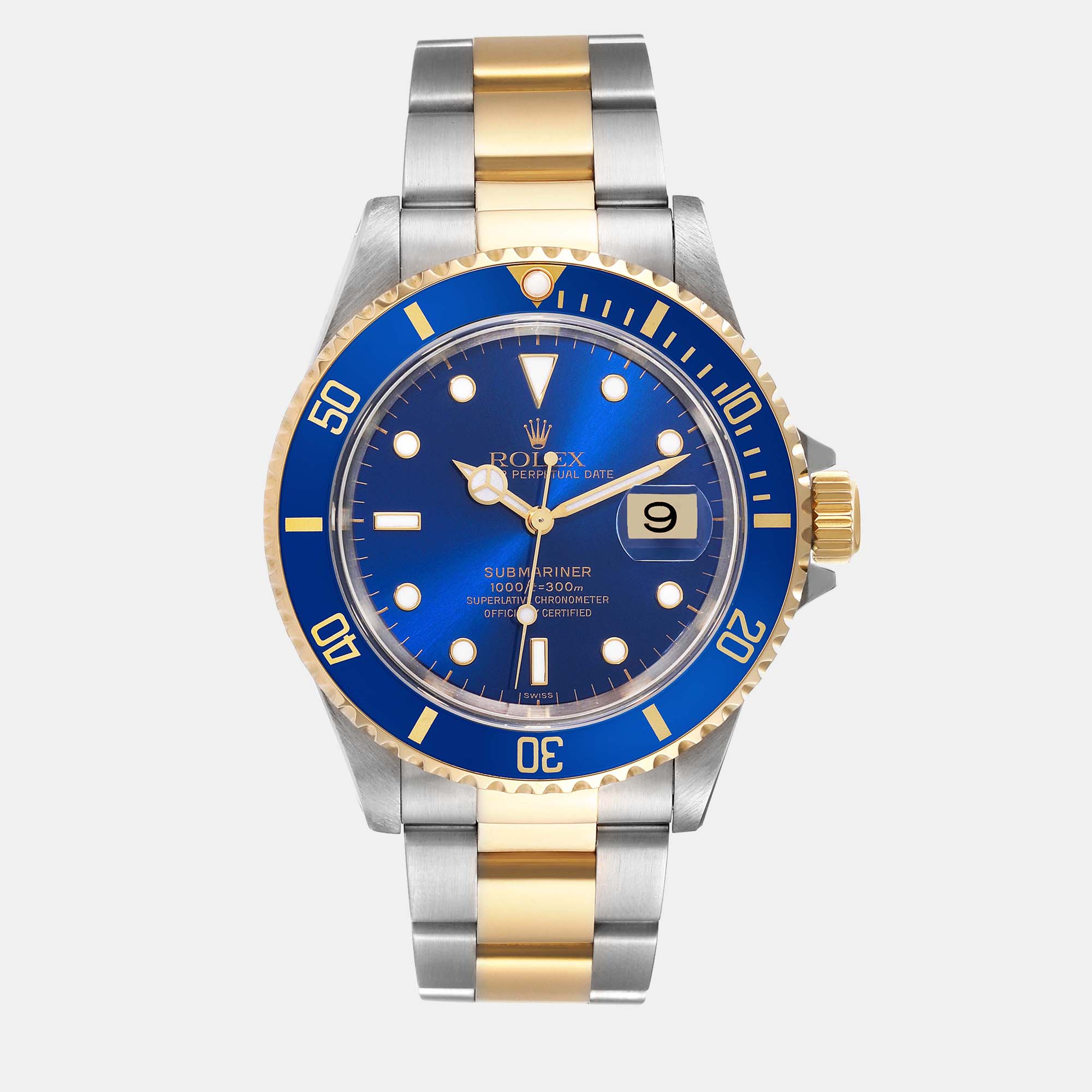 Rolex Submariner Blue Dial Steel Yellow Gold Men's Watch 16613 40 Mm