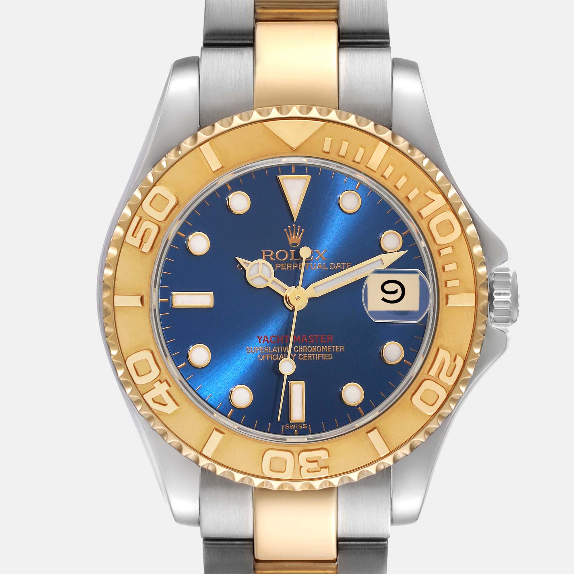 Rolex Yachtmaster Midsize Blue Dial Steel Yellow Gold Men's Watch 68623 35 Mm