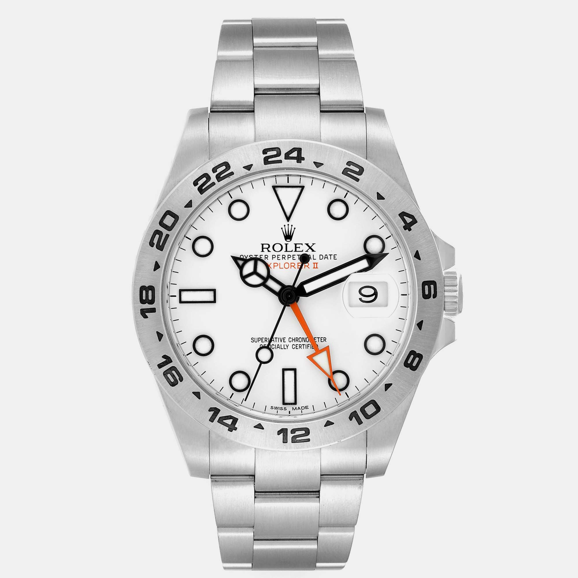 Rolex explorer ii white dial orange hand steel men's watch 216570 42 mm