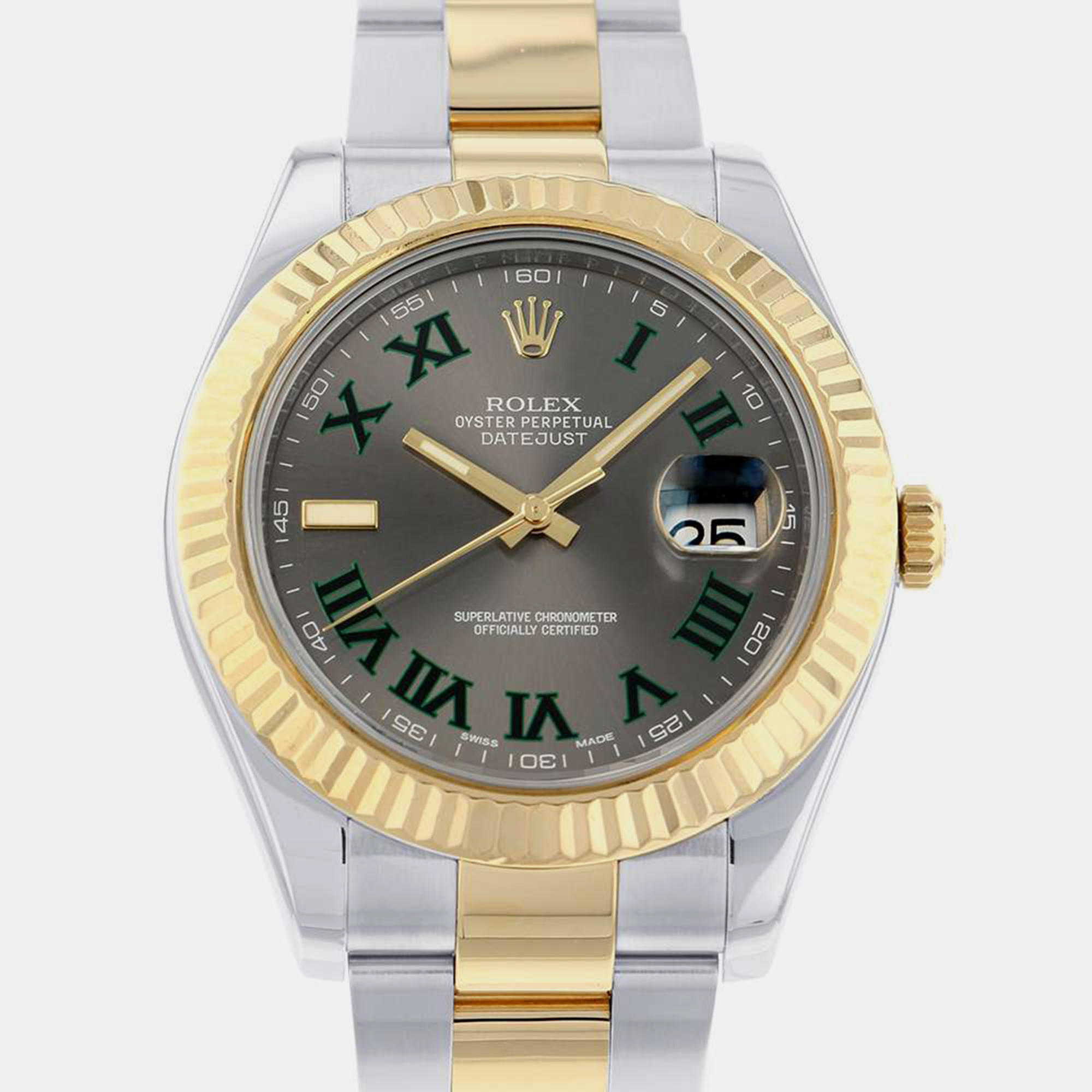 Rolex grey 18k yellow gold stainless steel datejust 116333 automatic men's wristwatch 41 mm