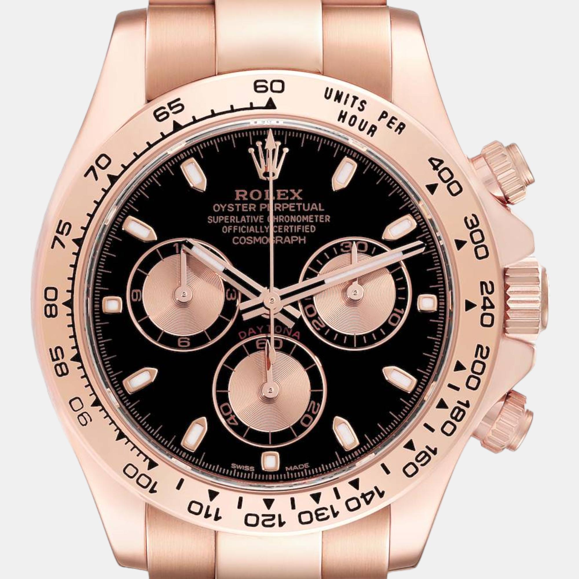 Rolex Daytona Black Dial Rose Gold Mens Watch 116505 40 Mm