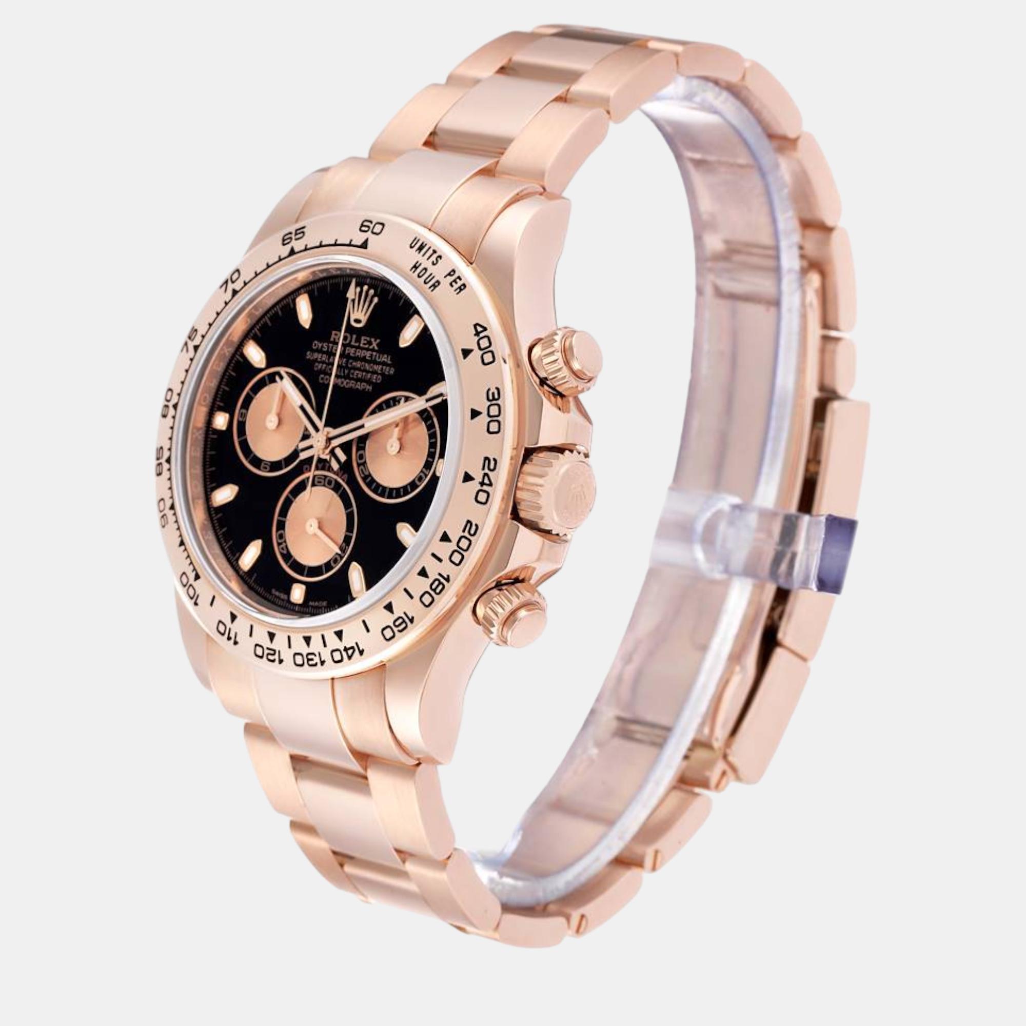 Rolex Daytona Black Dial Rose Gold Mens Watch 116505 40 Mm