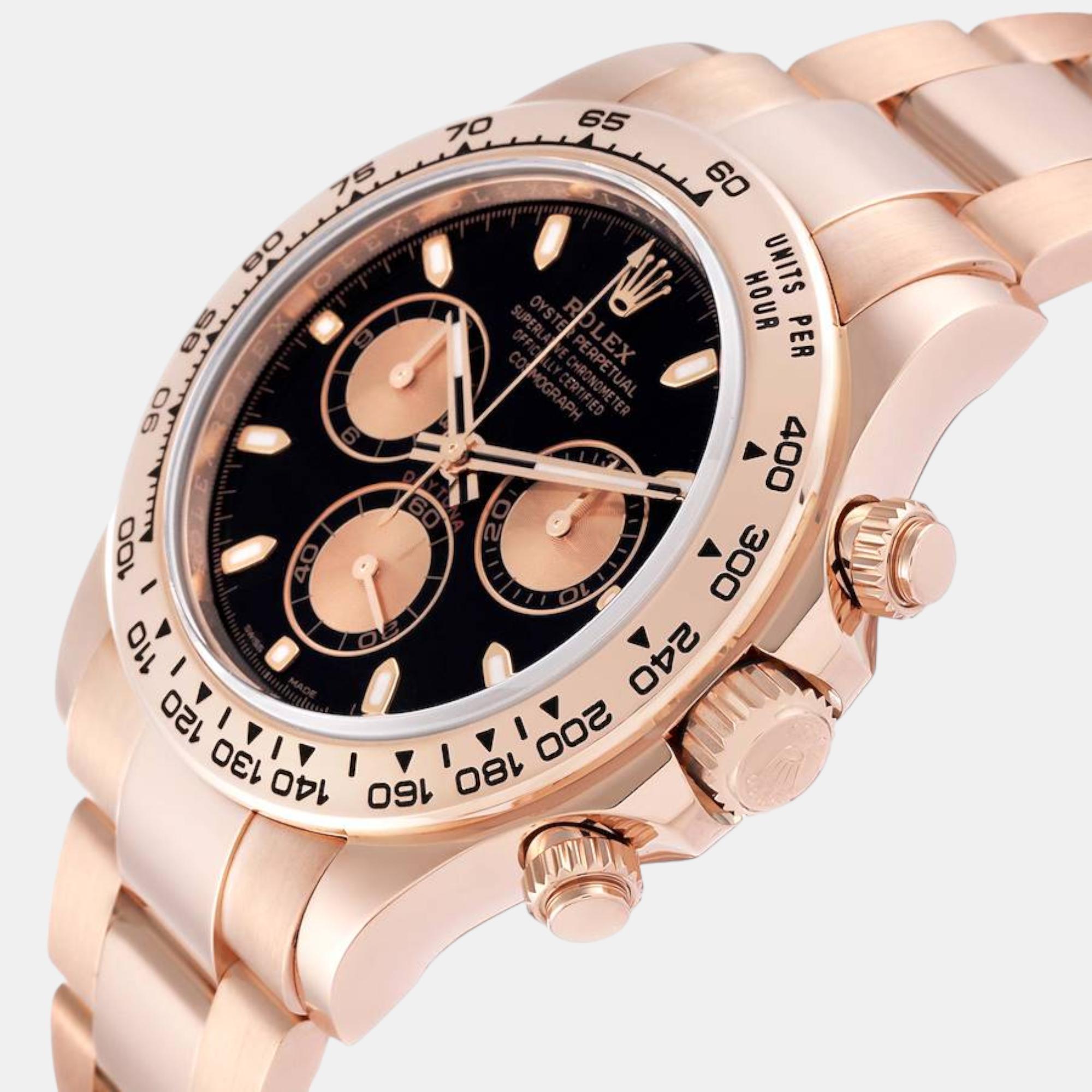 Rolex Daytona Black Dial Rose Gold Mens Watch 116505 40 Mm