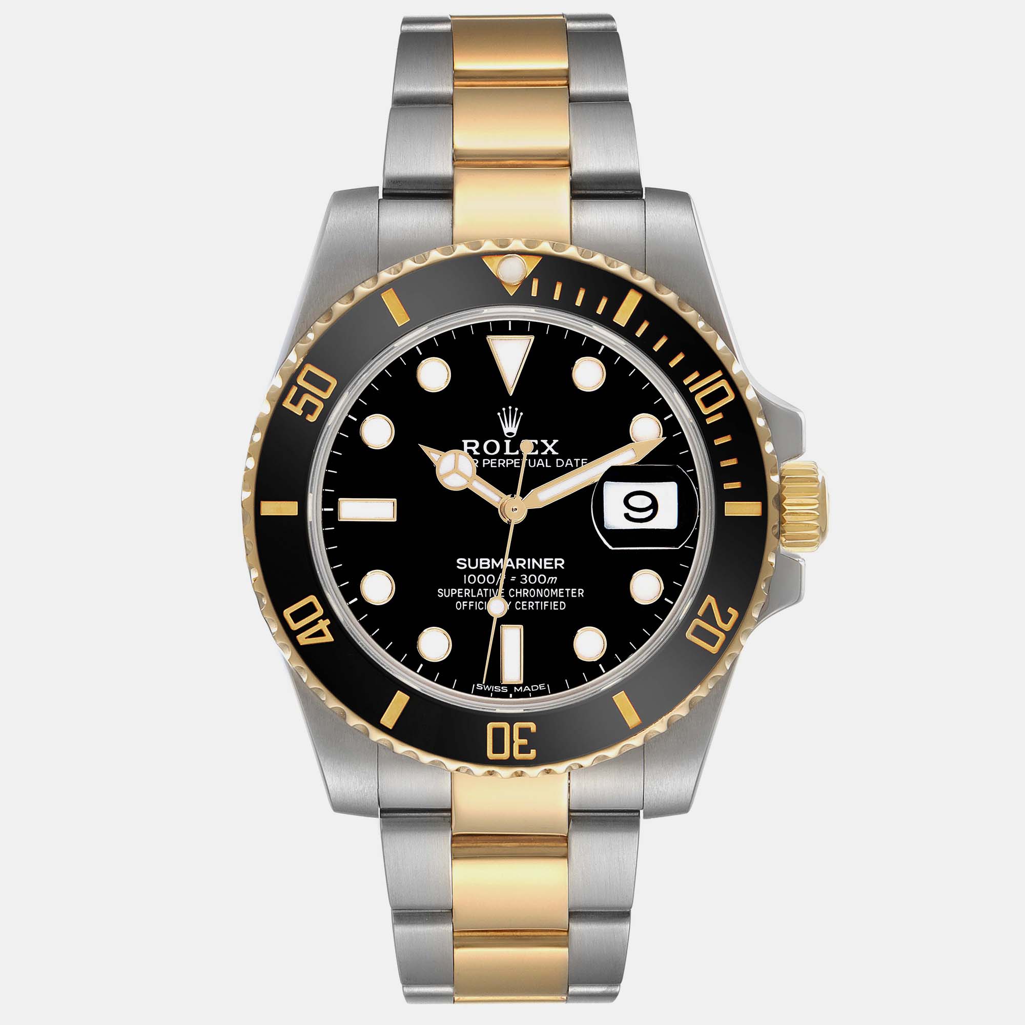 Rolex submariner steel yellow gold black dial men's watch 116613 40 mm