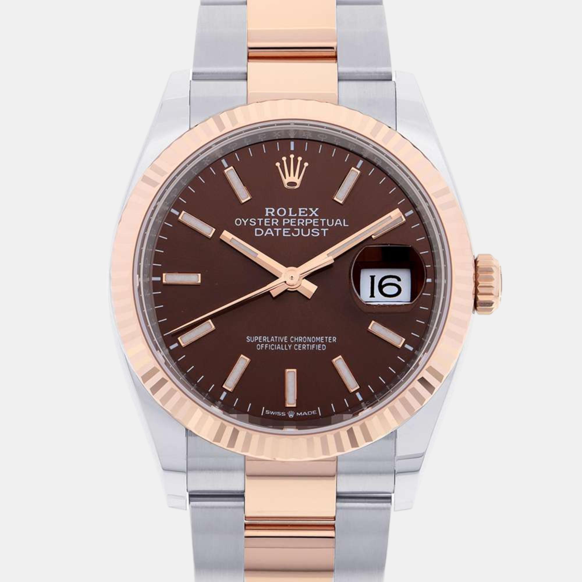Rolex brown 18k rose gold stainless steel datejust 126231 automatic men's wristwatch 36 mm