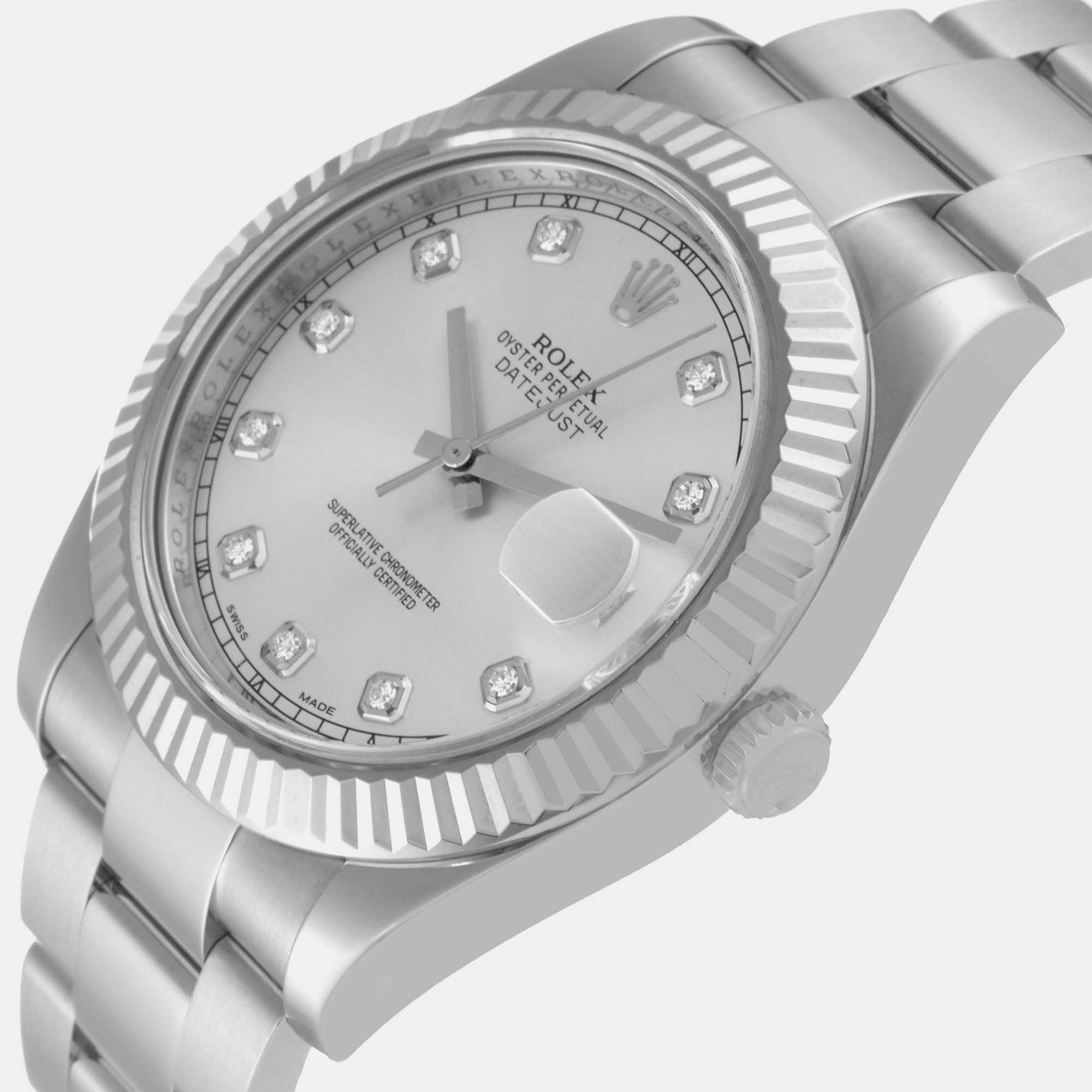 Rolex Datejust II Diamond Dial Steel White Gold Men's Watch 116334 41 mm, Silver
Rolex Datejust II Diamond Dial Steel White Gold Men's Watch 116334 41 mm, Silver