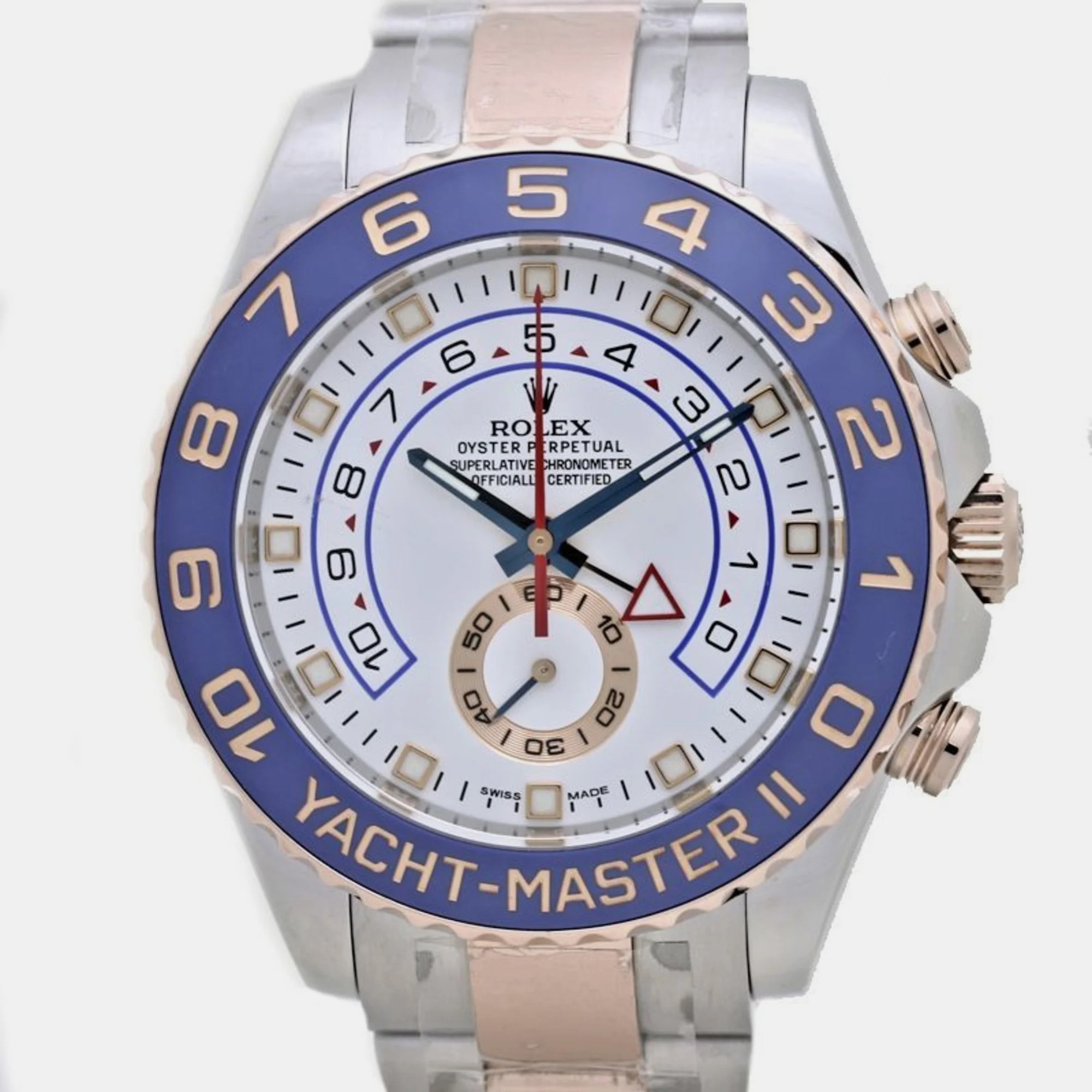 Rolex white 18k rose gold stainless steel yacht-master ii 116681 automatic men's wristwatch 44 mm