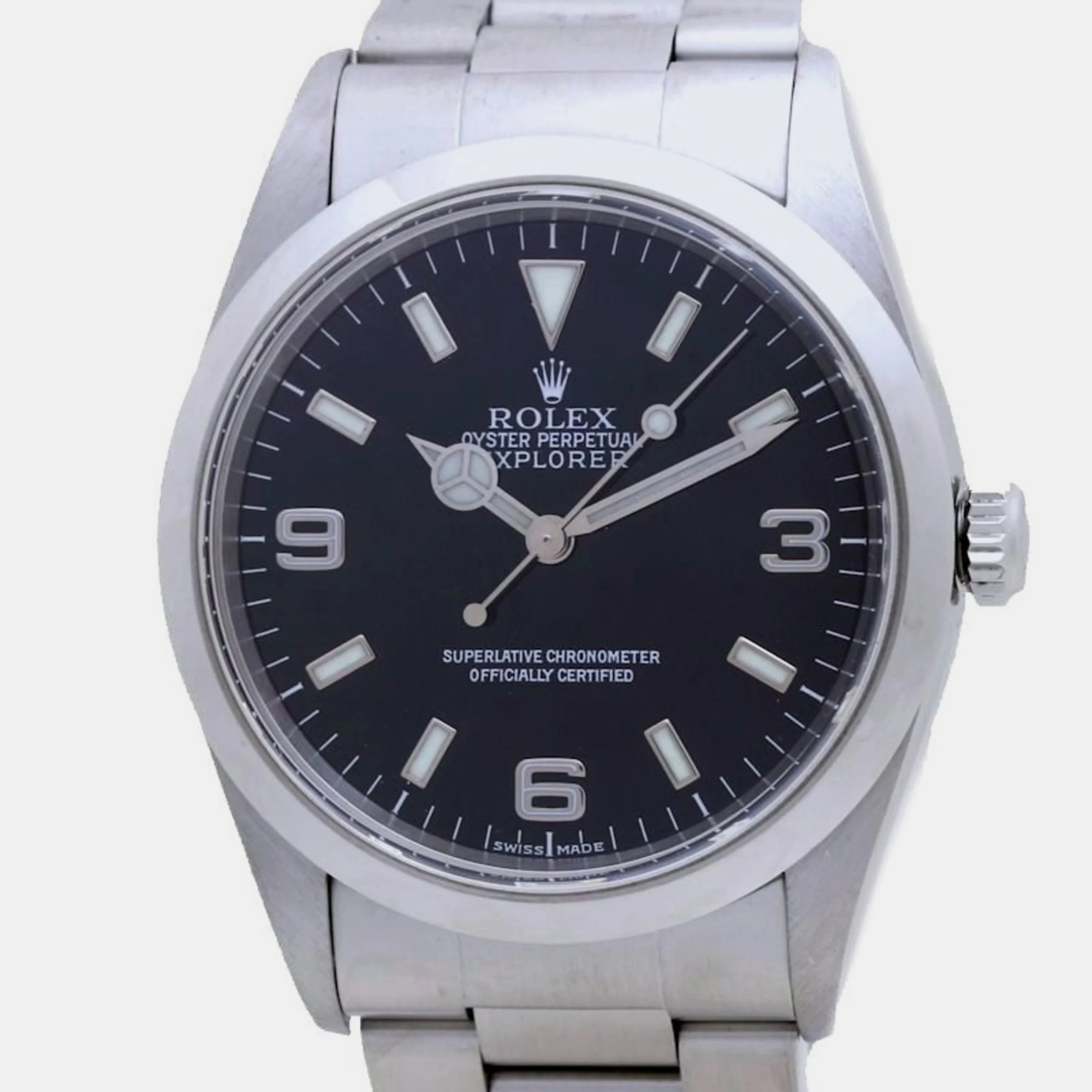 Rolex black stainless steel explorer 14270 automatic men's wristwatch 36 mm