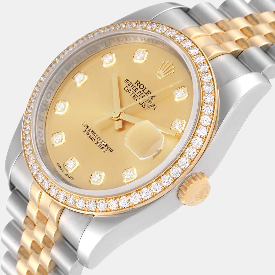 

Rolex Datejust Champagne Dial Steel Yellow Gold Diamond Men's Watch 116243 36 mm