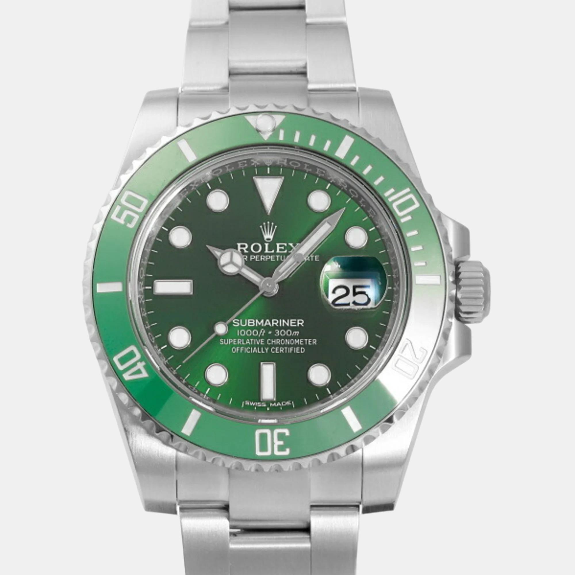 Rolex green stainless steel submariner date 116610lv men's watch 40 mm