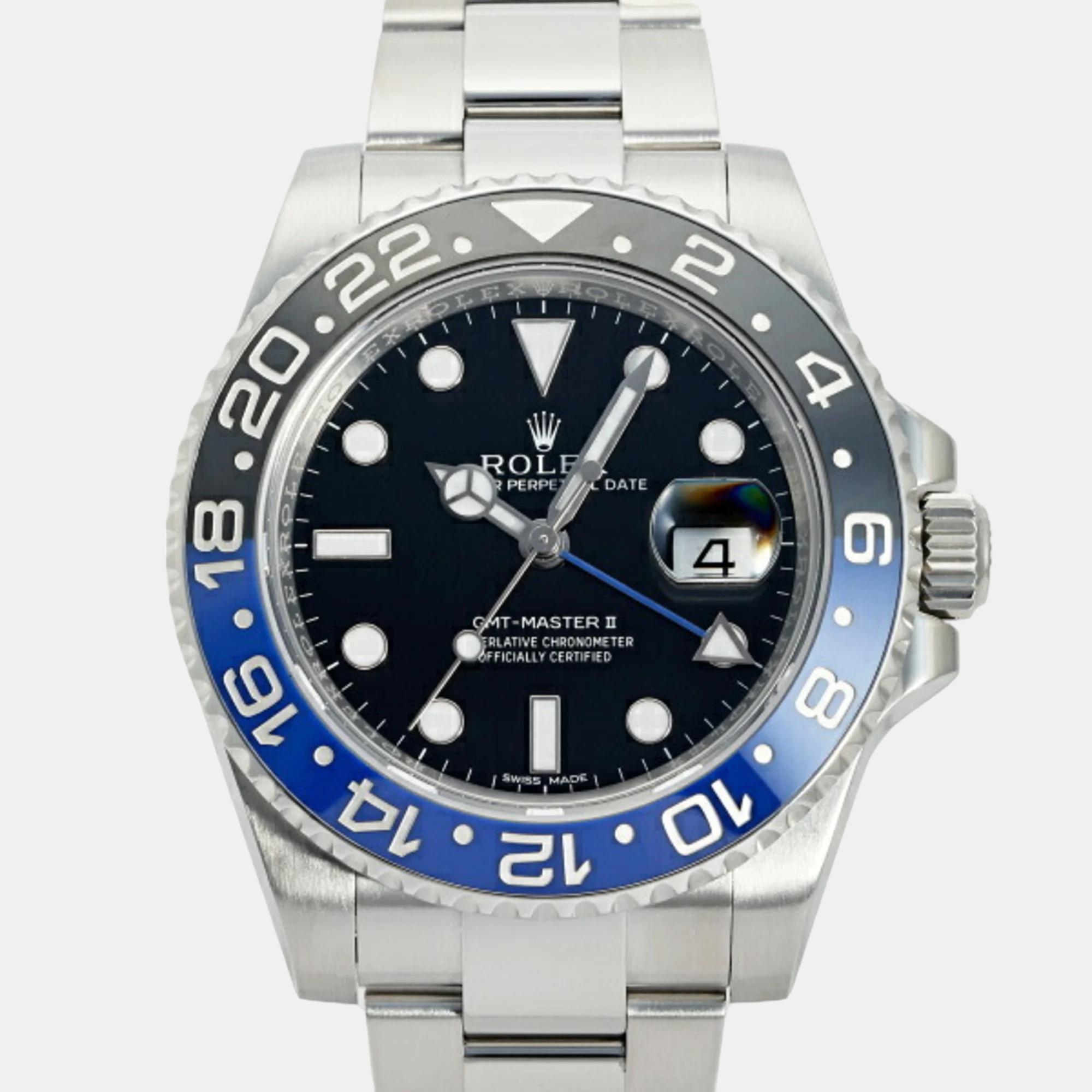 Rolex black stainless steel gmt master ii 116710blnr men's watch 40 mm