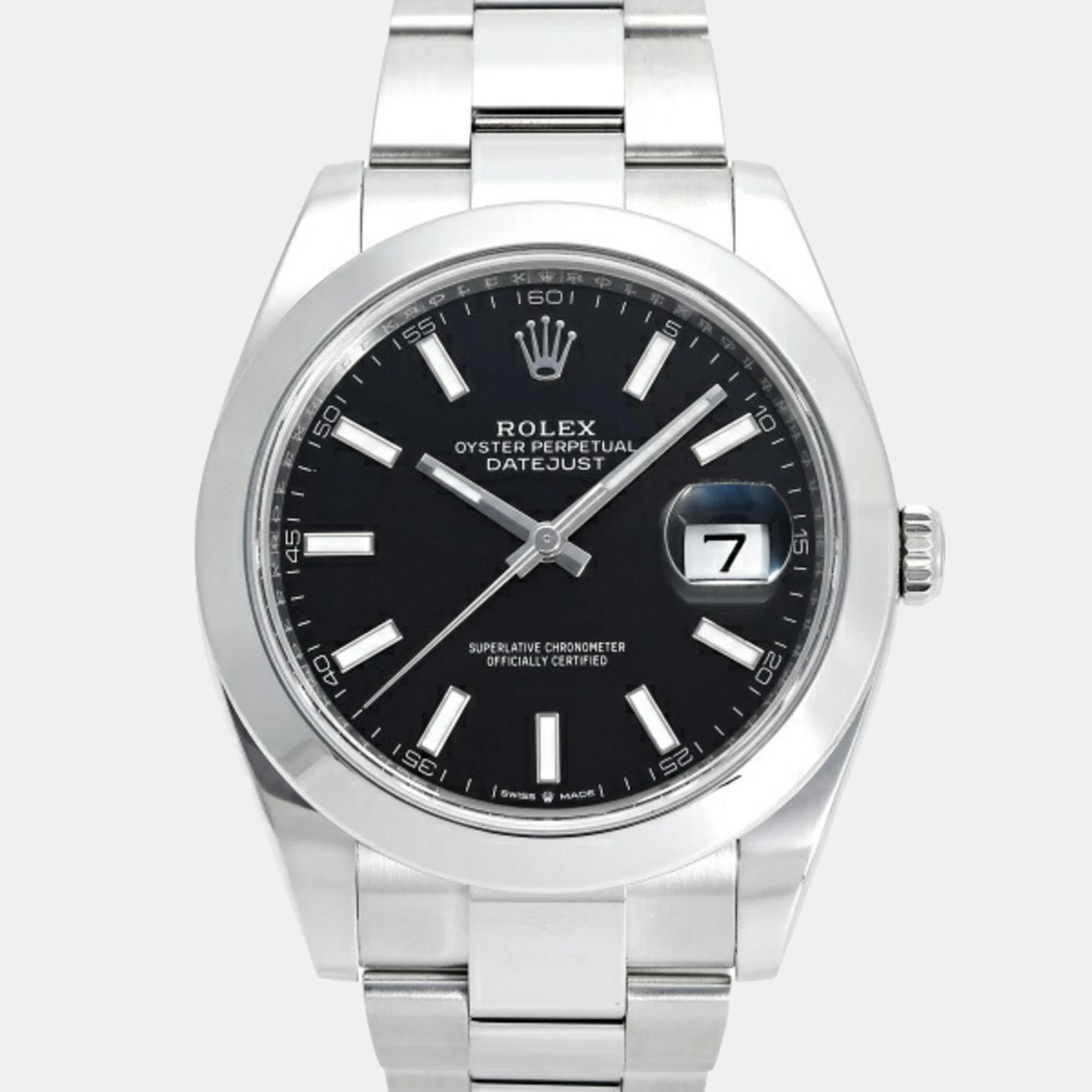 Rolex black stainless steel datejust 126300 men's watch 41mm