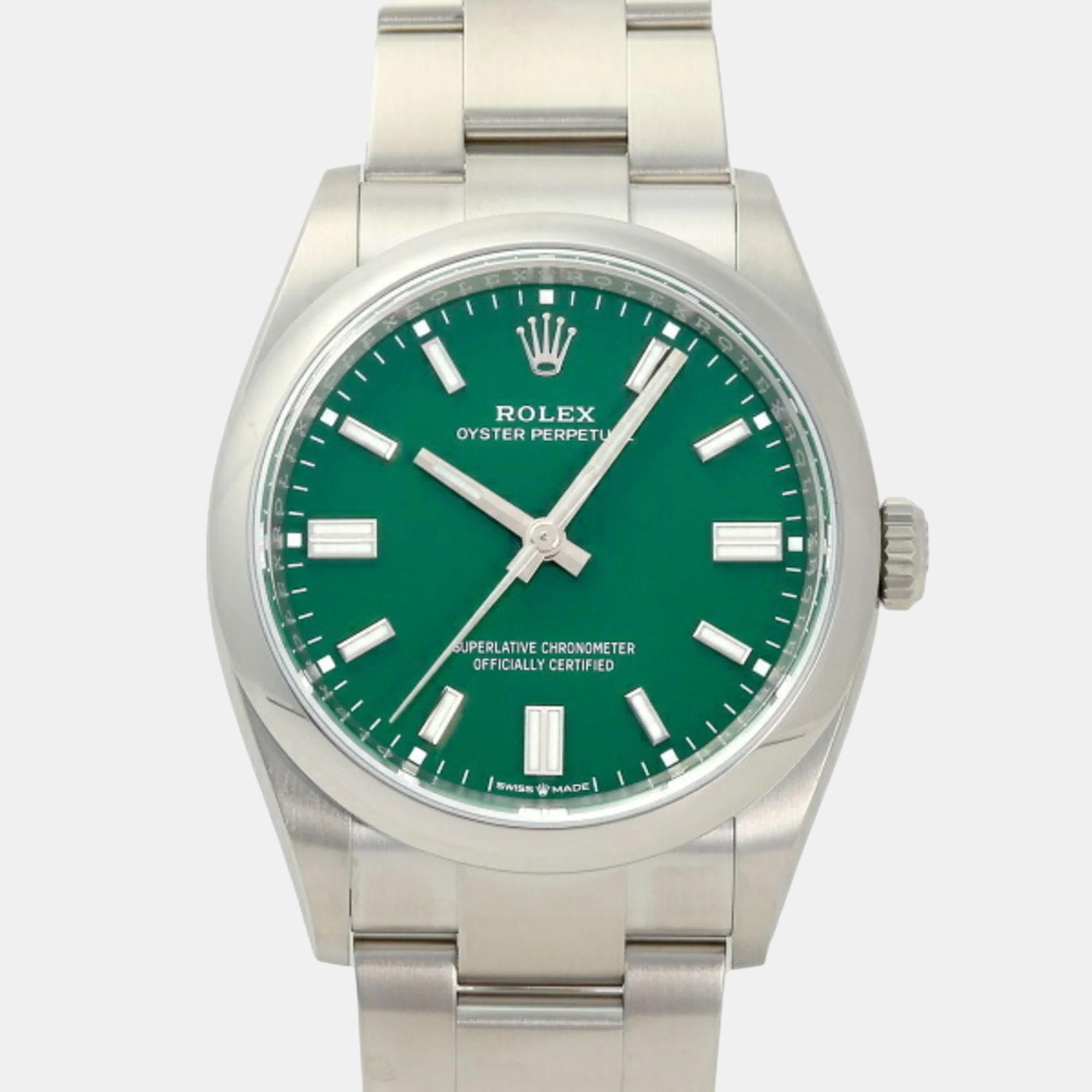 Rolex green stainless steel oyster perpetual 126000 men's watch 36mm